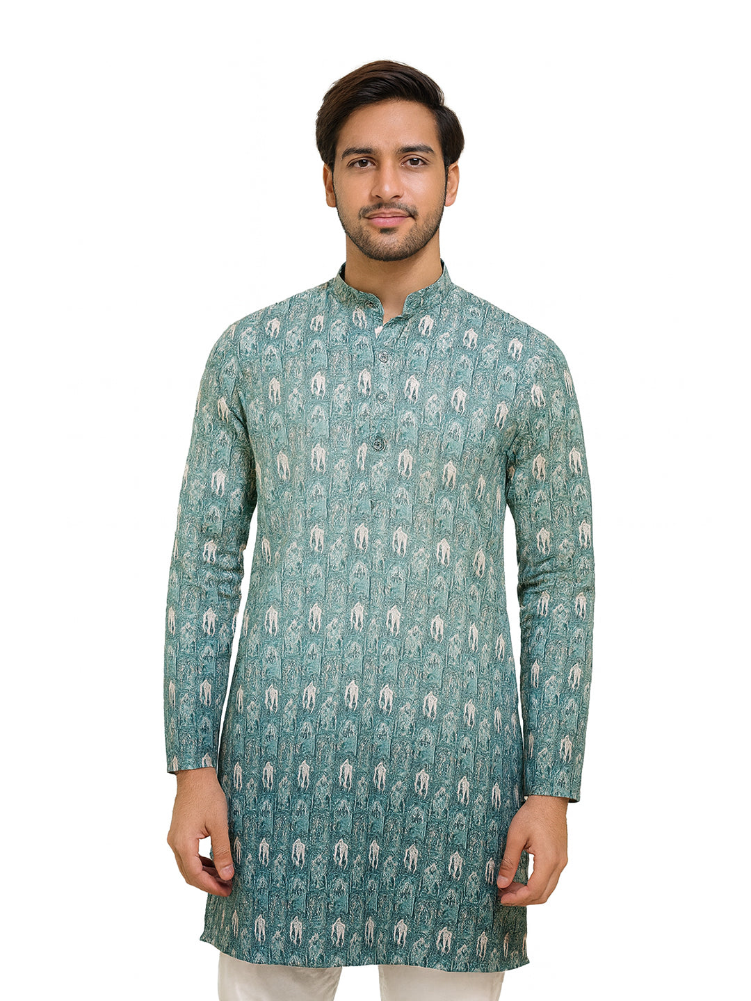 Printed Aqua Gents Kurtha
