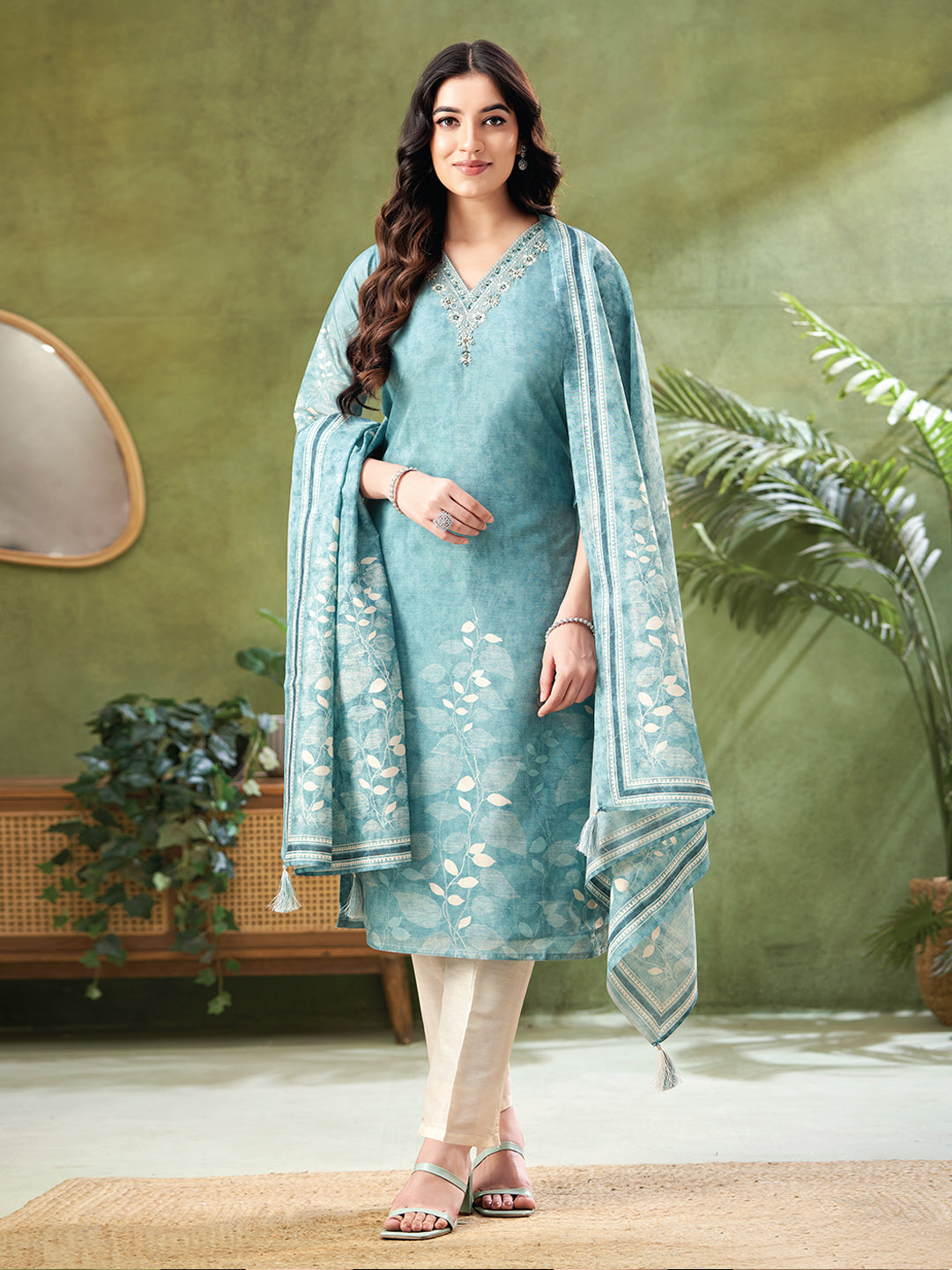 Cadet Blue Color Readymade Salwar