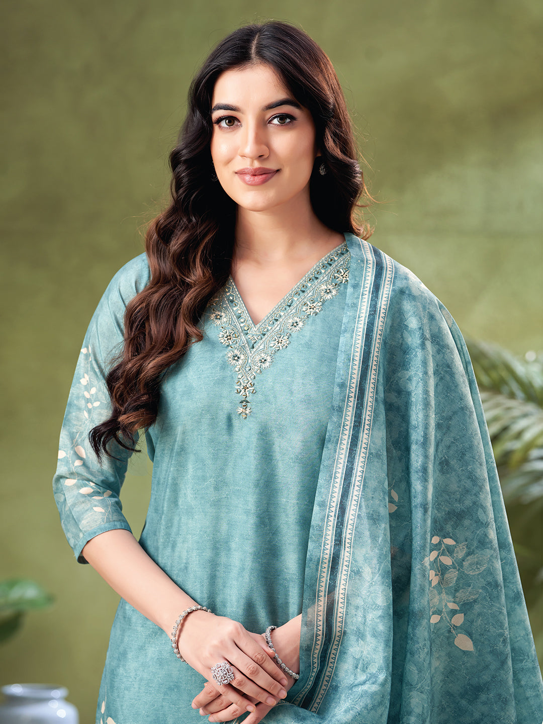 Cadet Blue Color Readymade Salwar