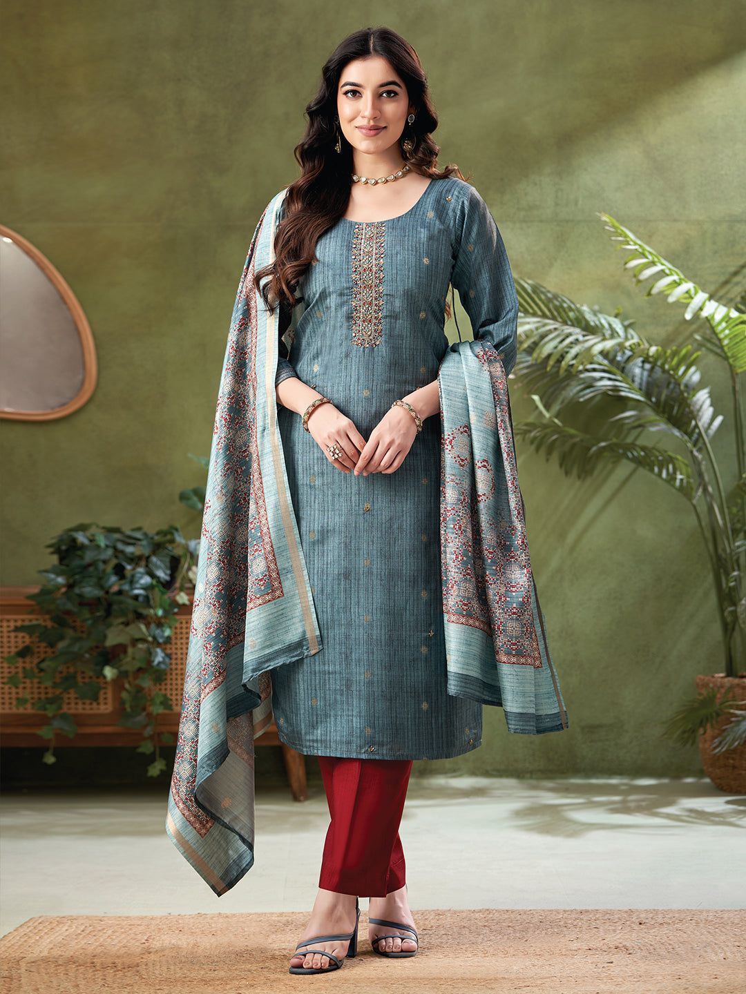Dark Slate Grey Color Readymade Salwar