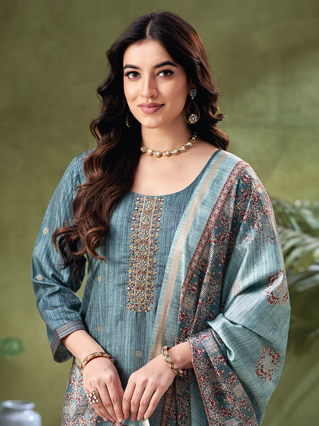 Dark Slate Grey Color Readymade Salwar