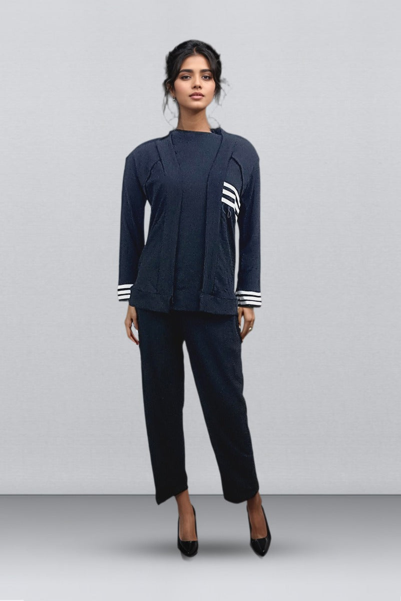 Black Color Banyan Cloth Cord Set With 3/4th Sleeve