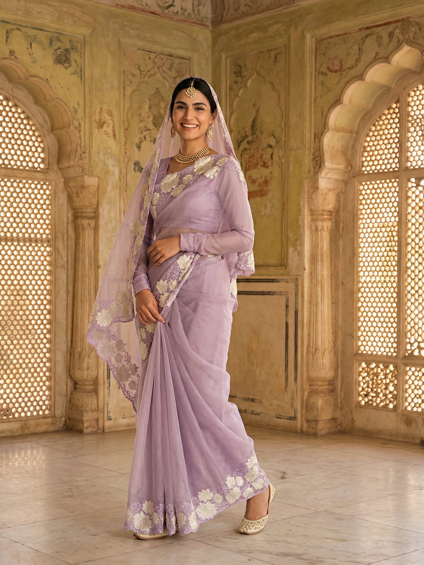 Dusty Lavender Gold Applique Saree