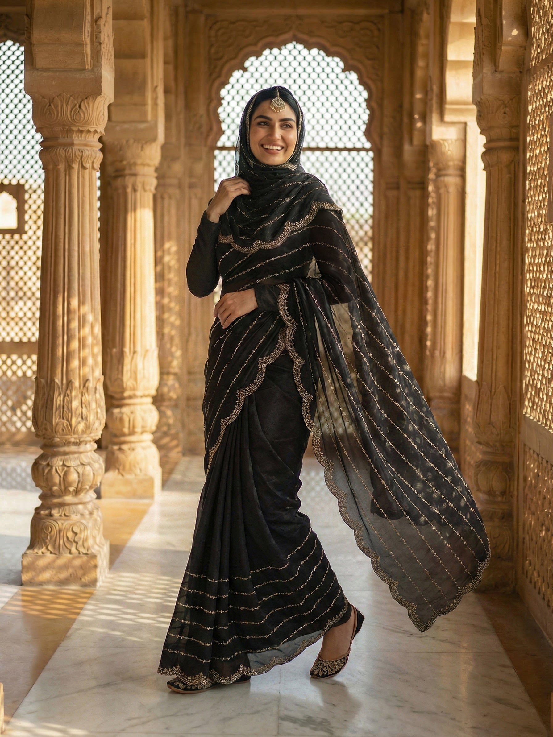Organza Embroidery Black Saree