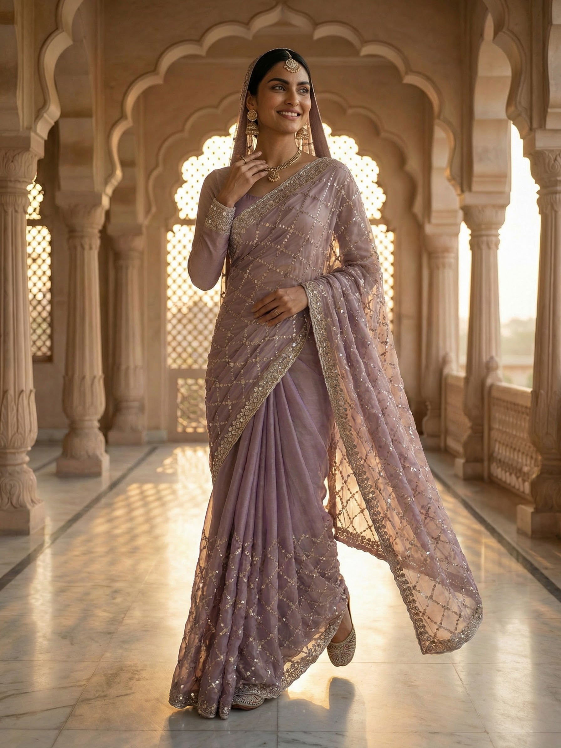 Designer Handwork Rose Saree