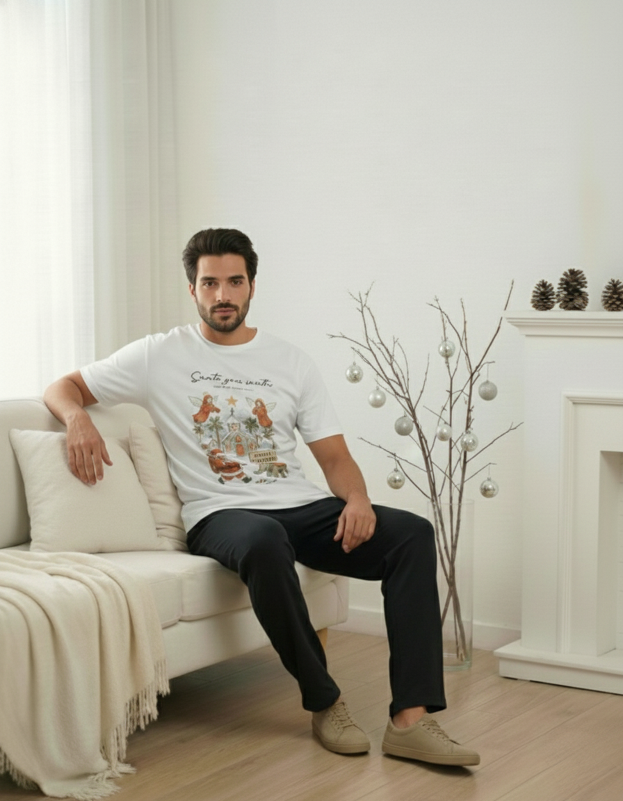 Santa Goes South – Men’s Digital Printed Christmas T-Shirt