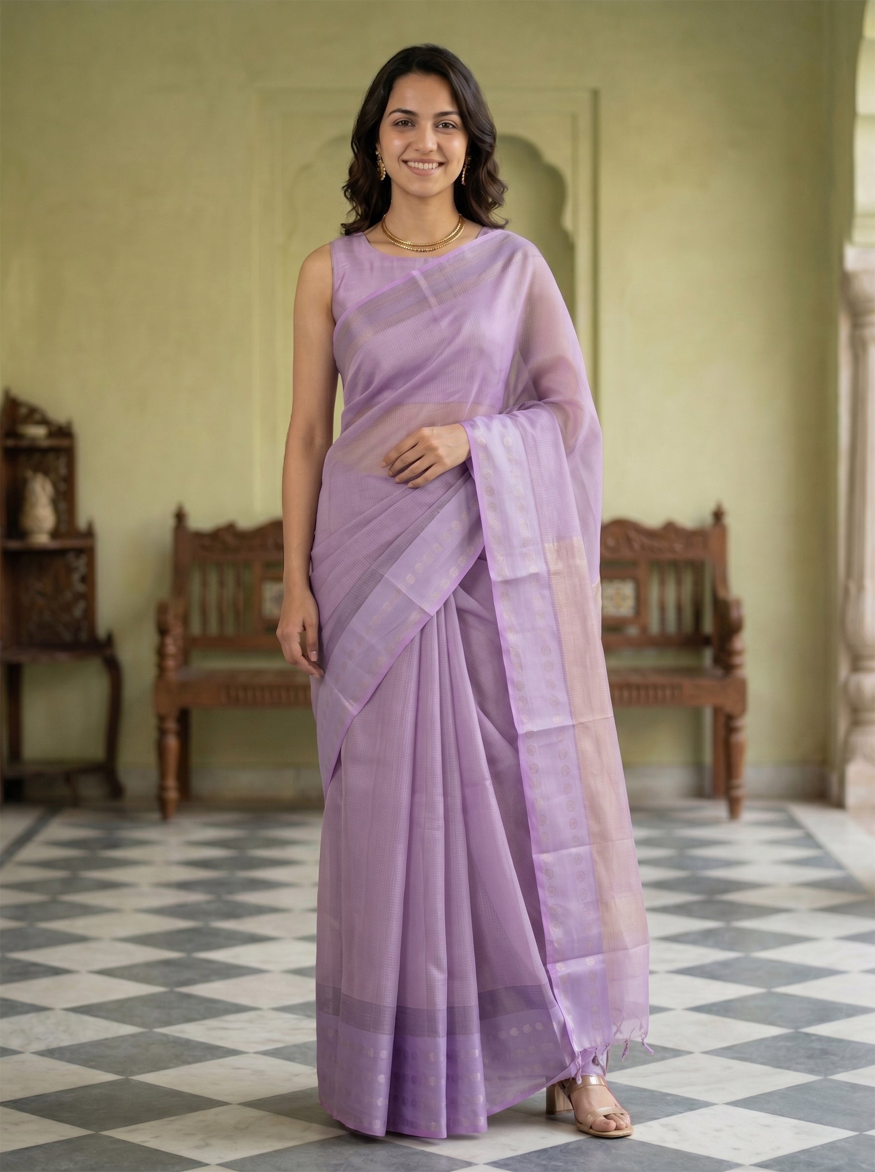 Kanjivaram Pure silk Lavender Traditional Zari Work Saree