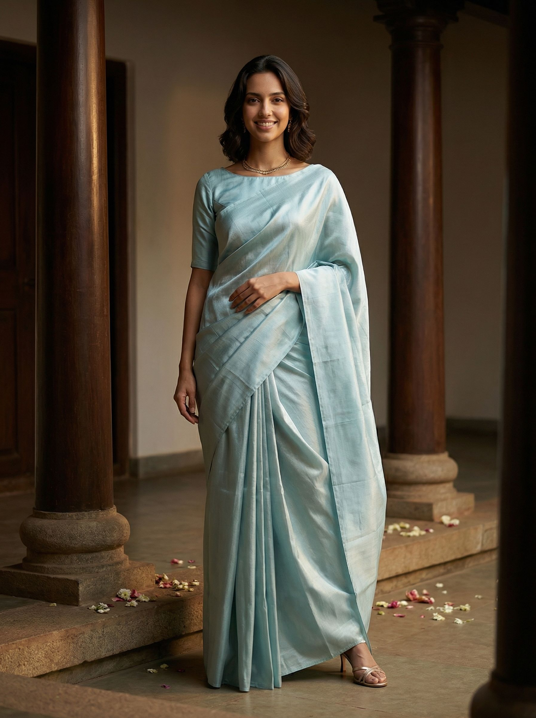 Kanjivarm Silk Powder Blue Solid Saree with Elegant Finish
