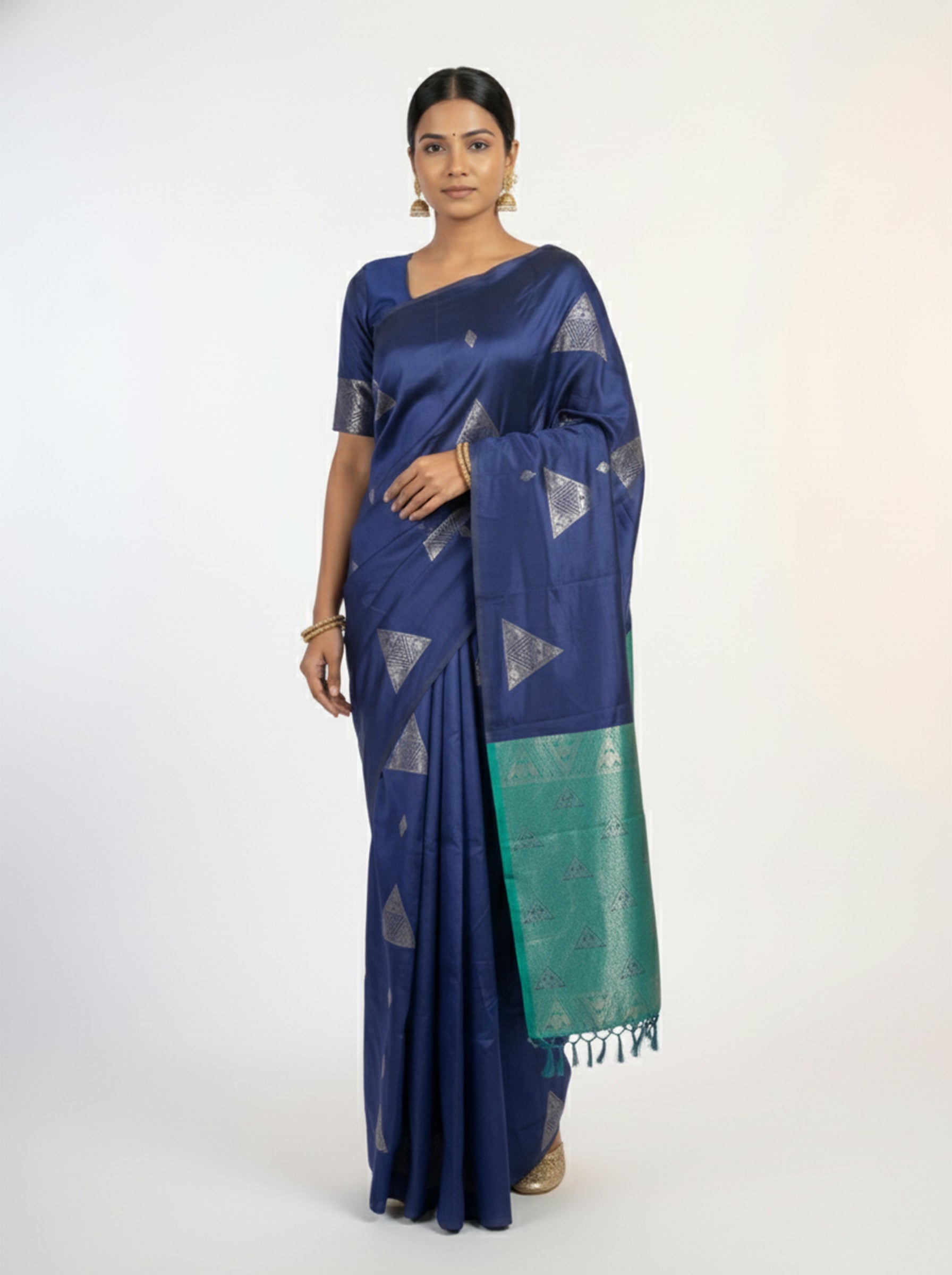 Art Silk Navy Blue Festive Wear Saree with Designer Paisley Pattern