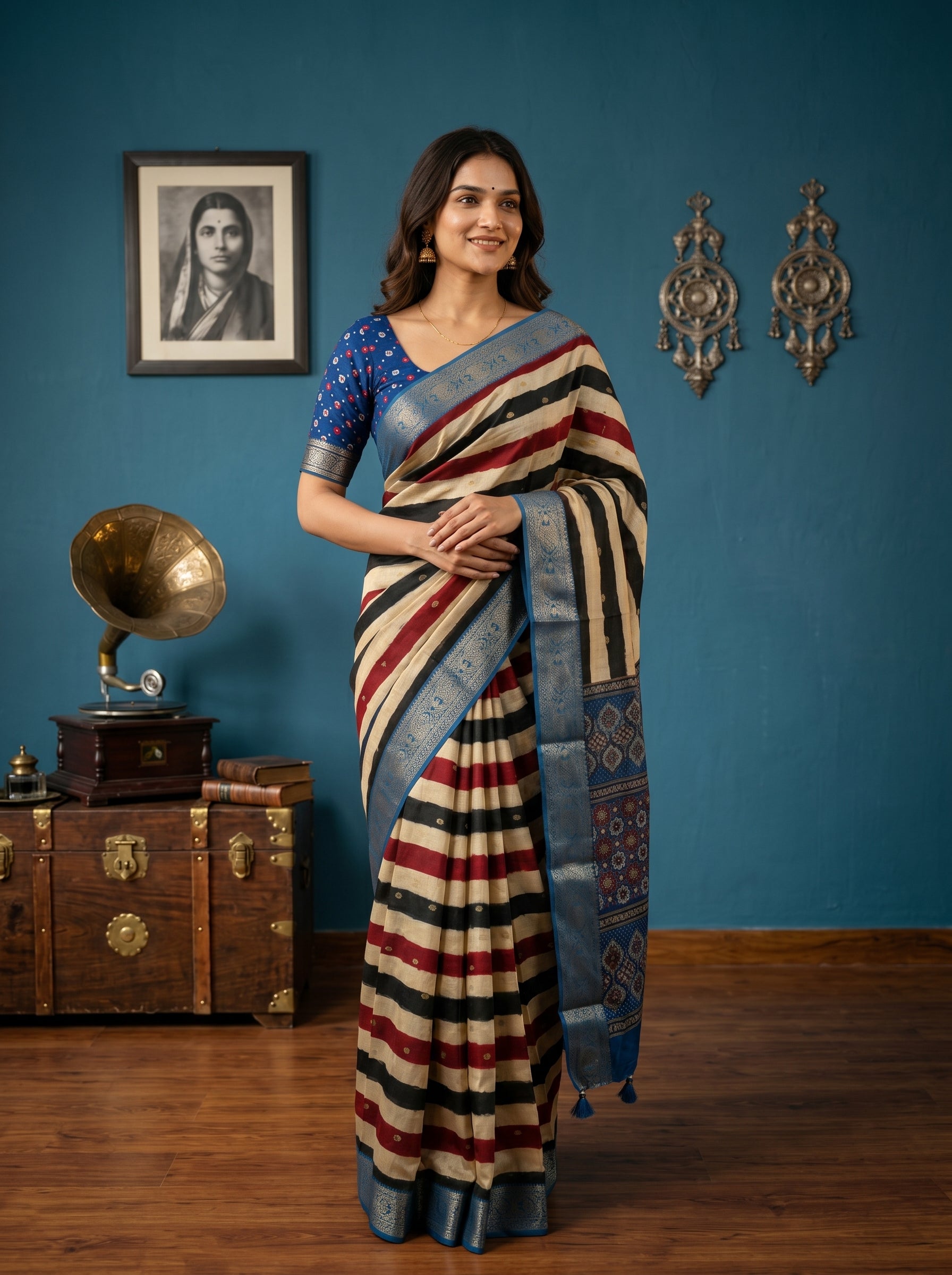 Chanderi Cotton Multicolor Striped Saree