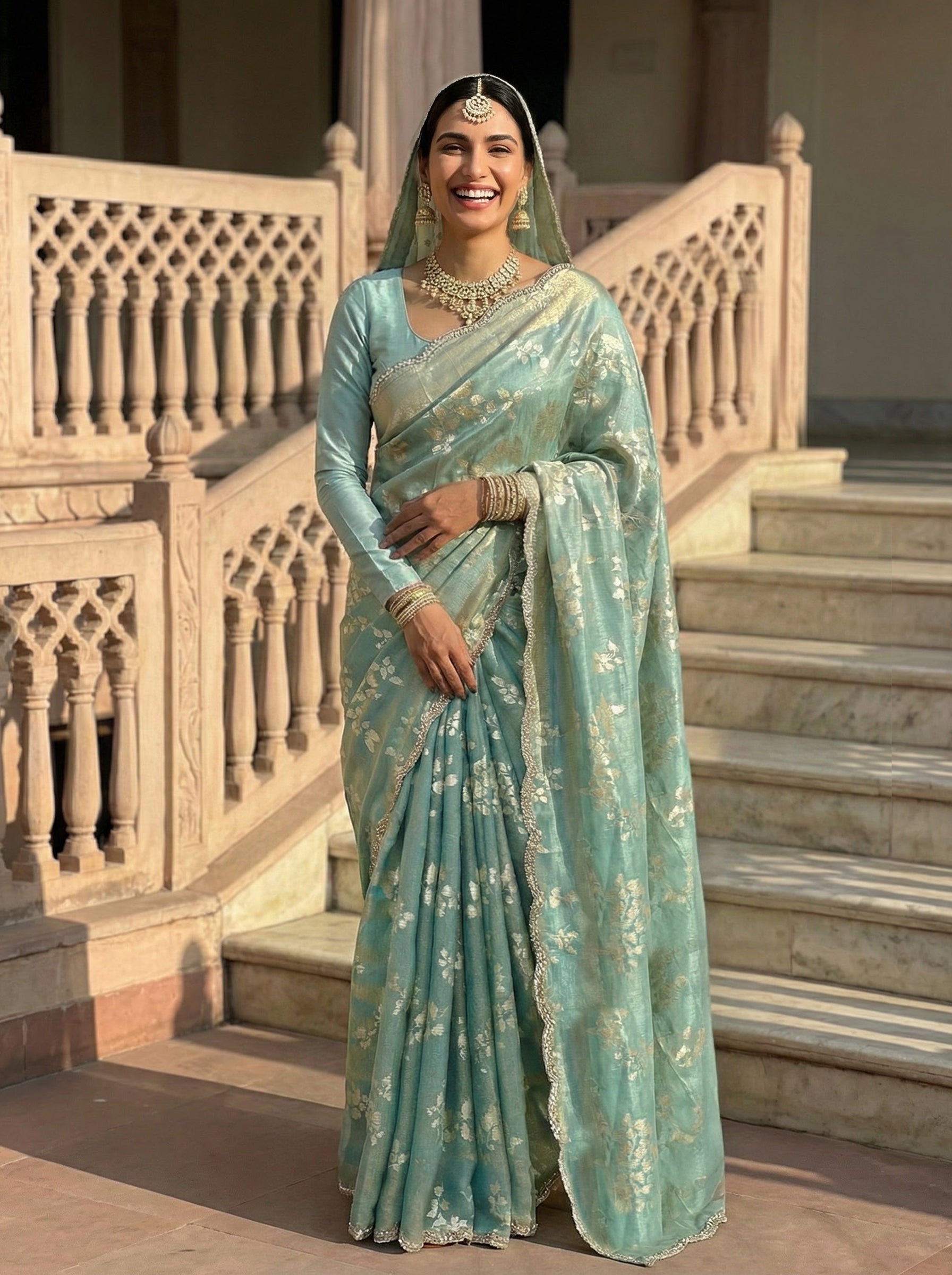 Chiffon Floral Green Saree