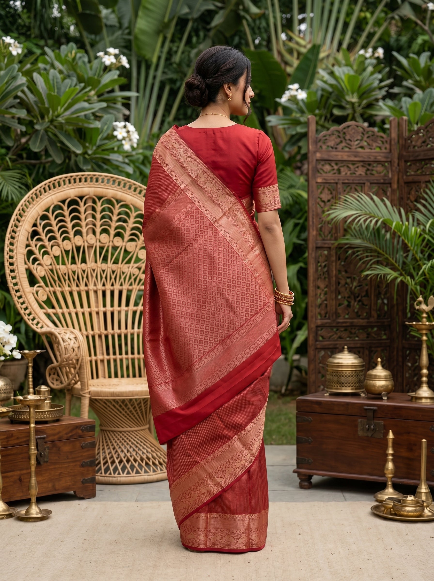 Kanjivaram Silk Maroon Traditional Saree with Gold Zari Border