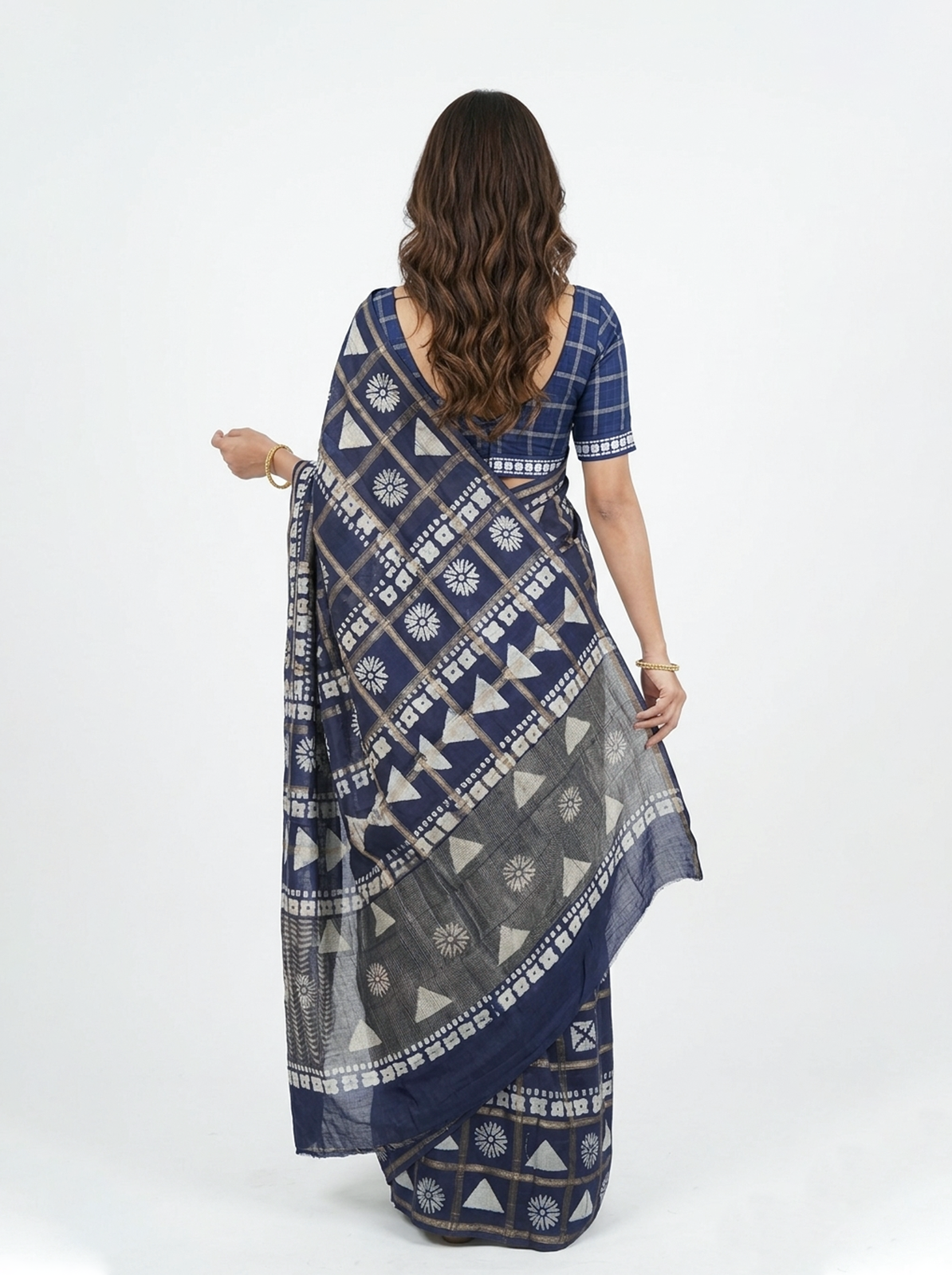 Chanderi Cotton Navy Blue Geometric Printed Saree