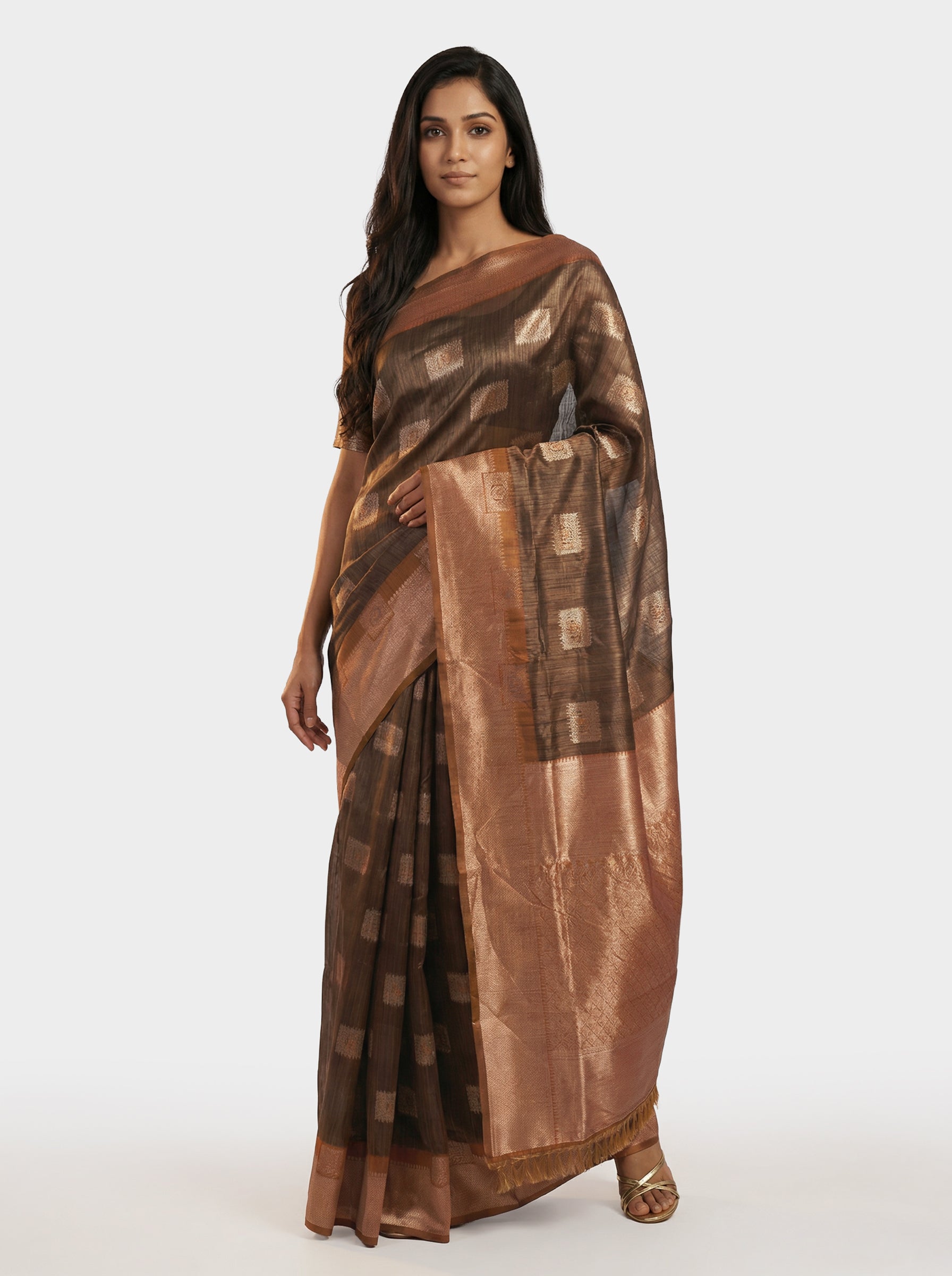 Semi Silk Classic Brown Saree with Small Butta Work