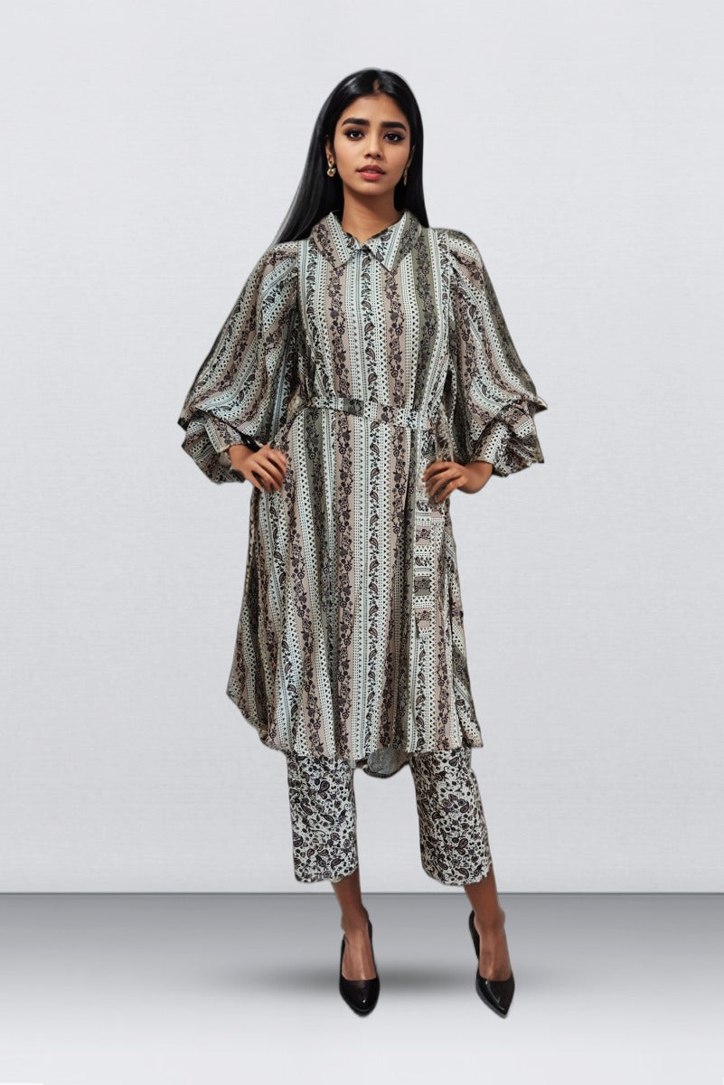 Off White Chiffon Printed Kurti With Design