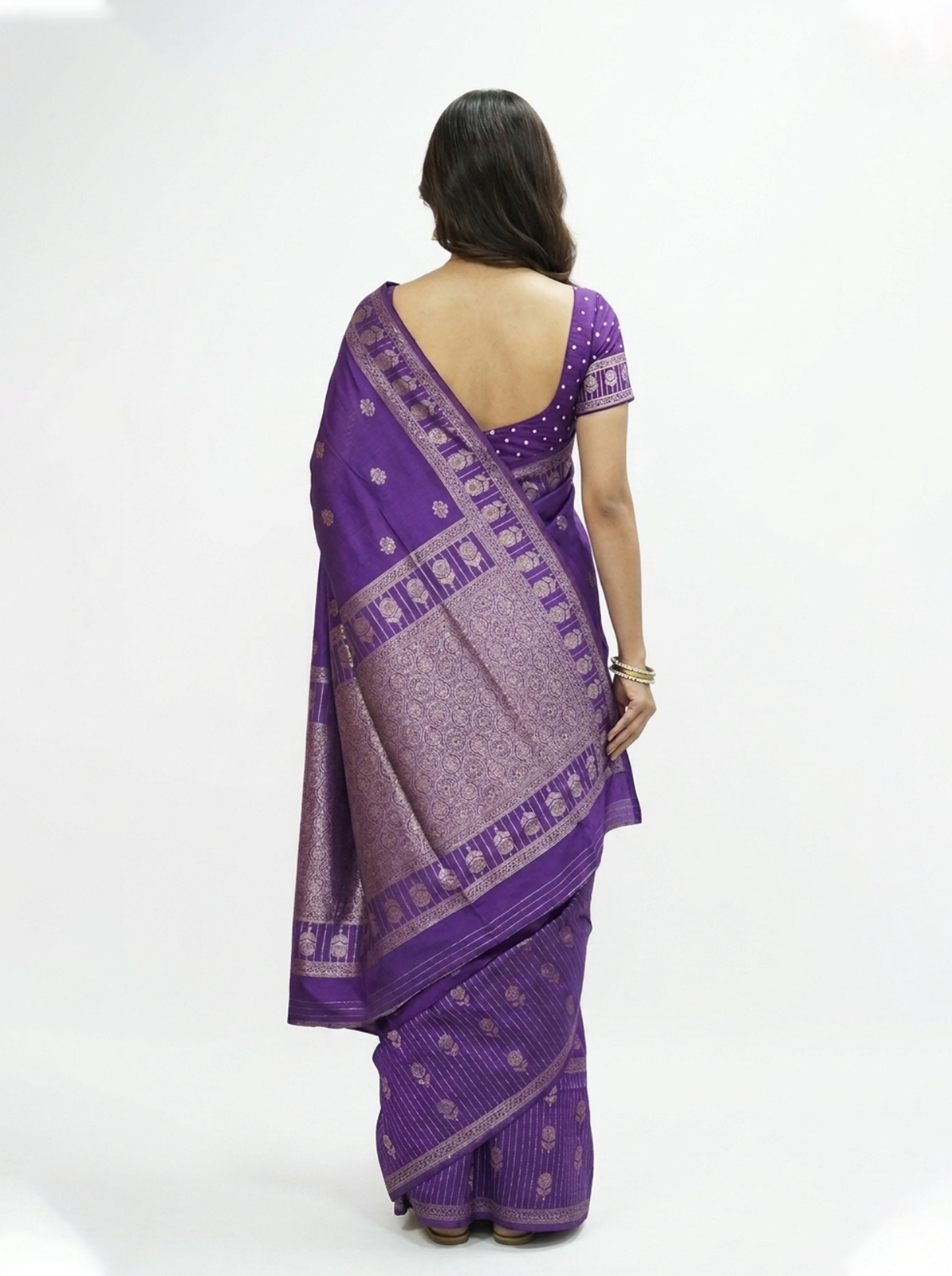 Semi Silk Violet Woven Butta Saree