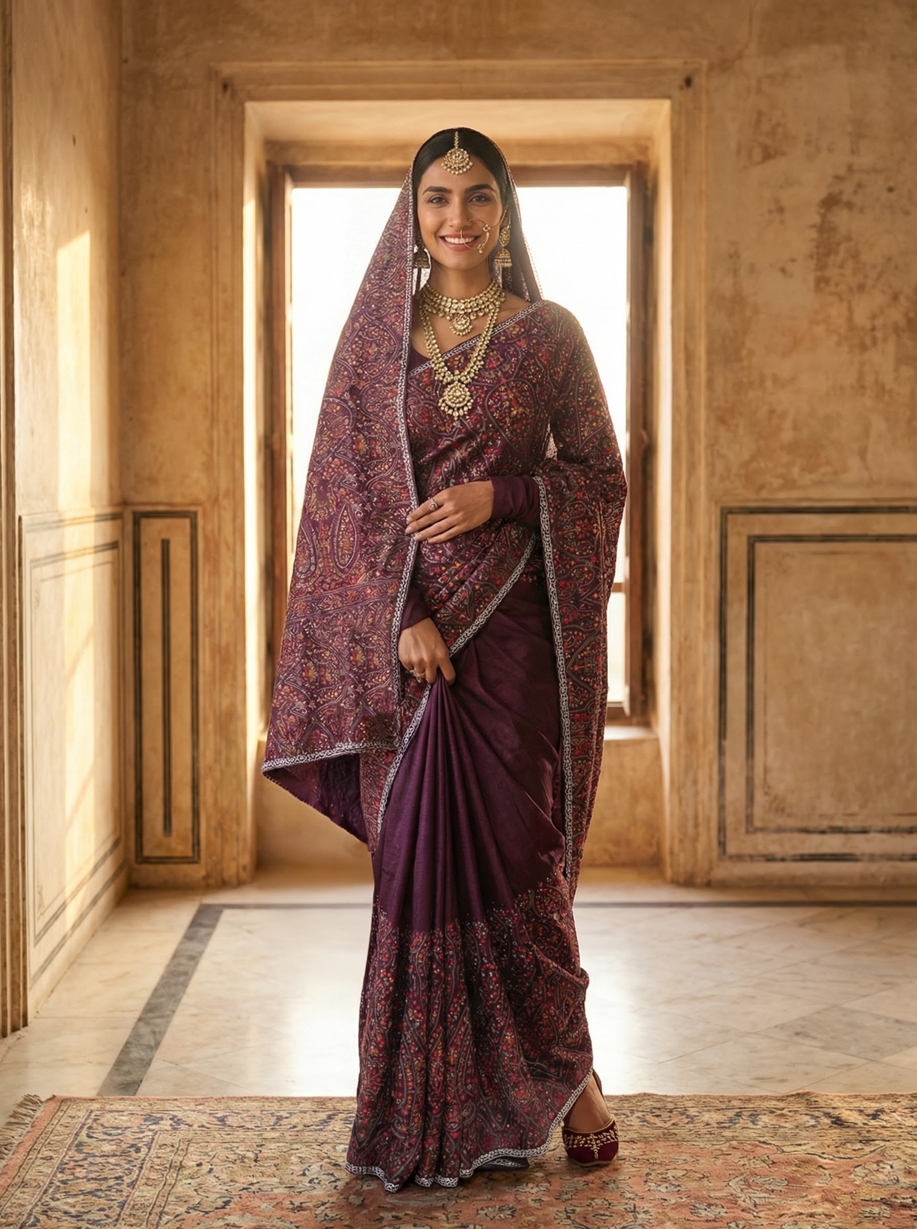 Premium Rich Maroon Multicolor Bloom Saree