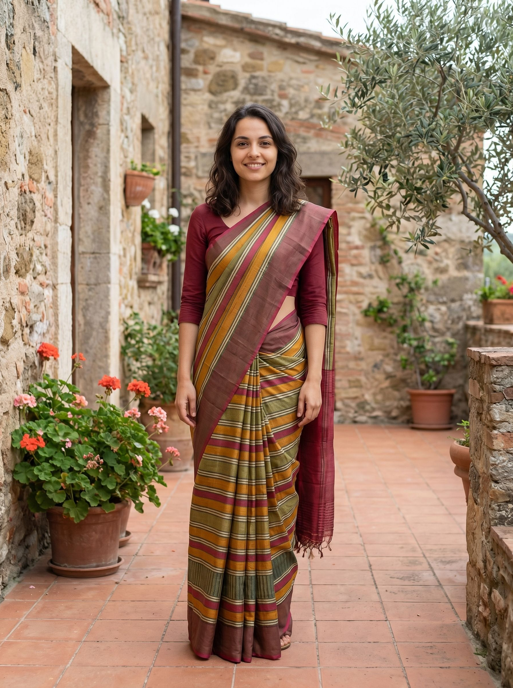Tussar Multicolor Striped Saree with Rustic Charm