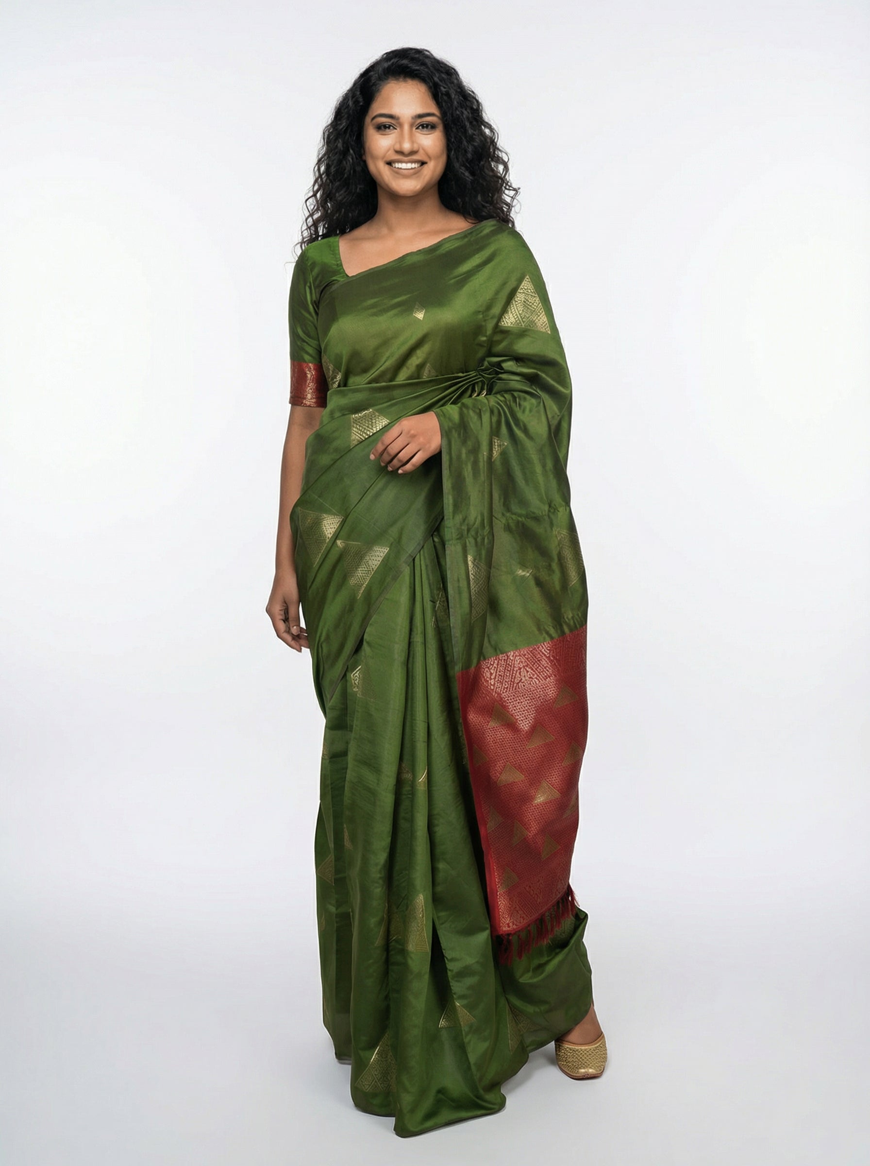 Semi Silk Premium Parrot Green  Saree with Geometric Butta Motifs