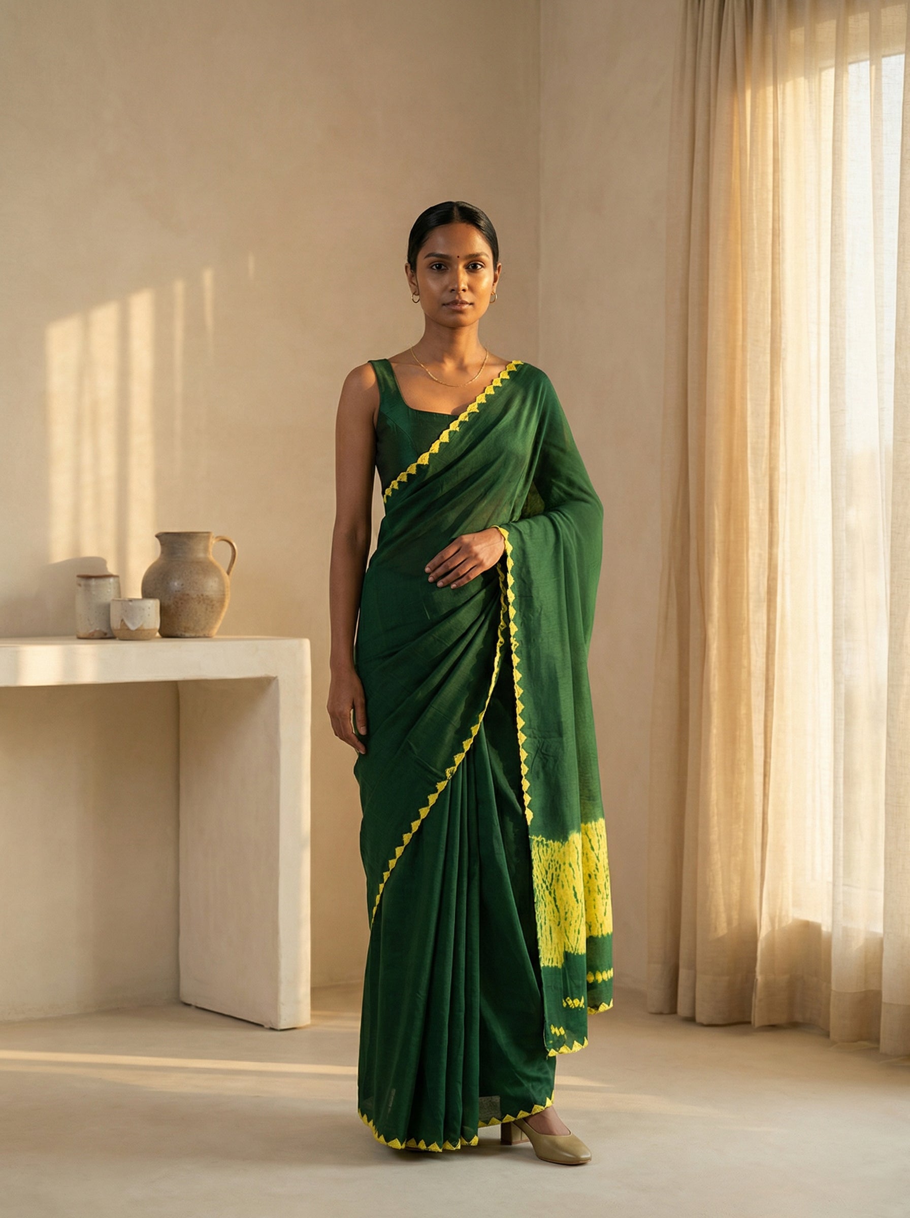 Modal Emerald Green Contrast Edge Saree