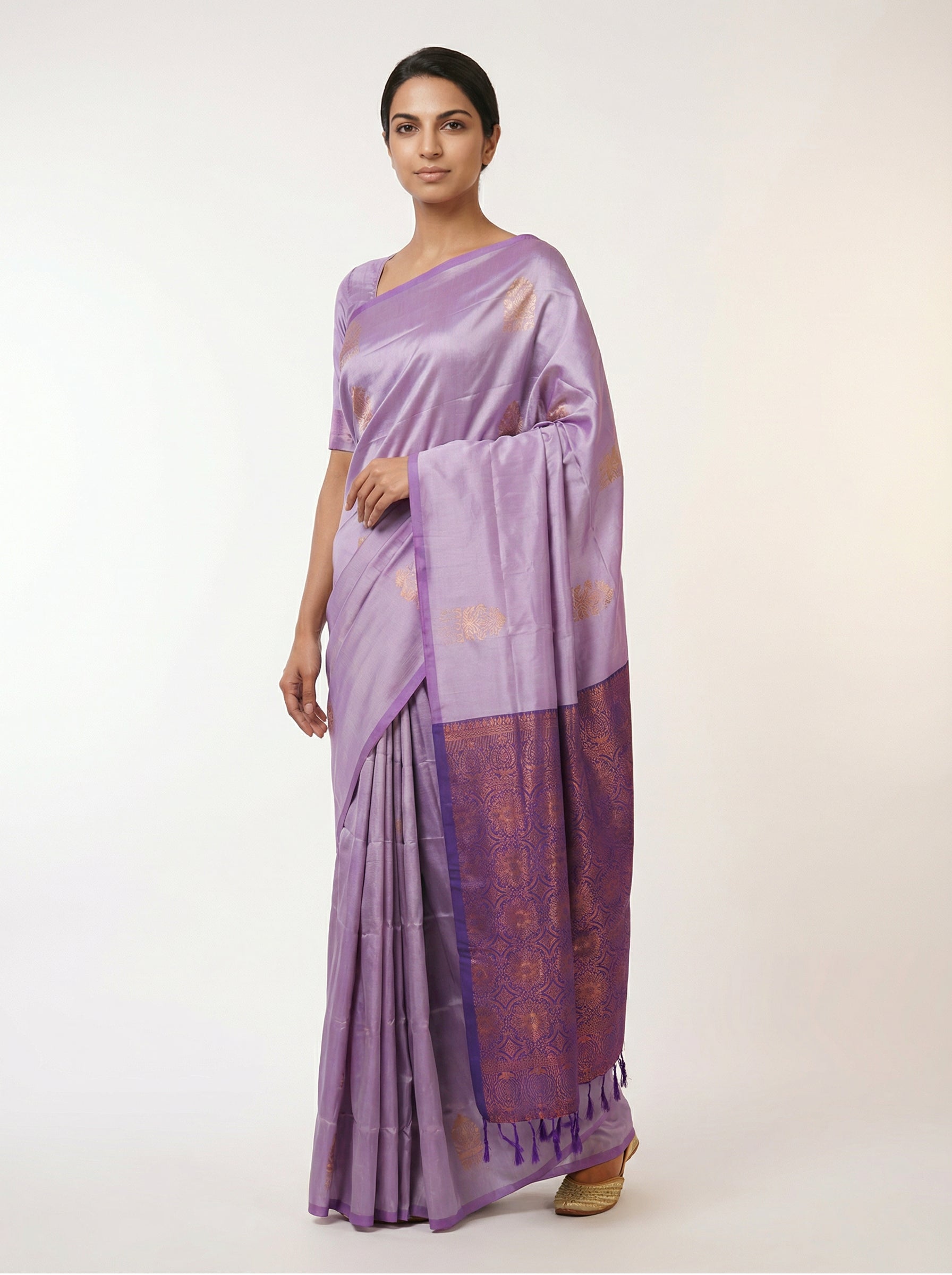Semi Silk Elegant Lavender Saree – Spread Butta Design