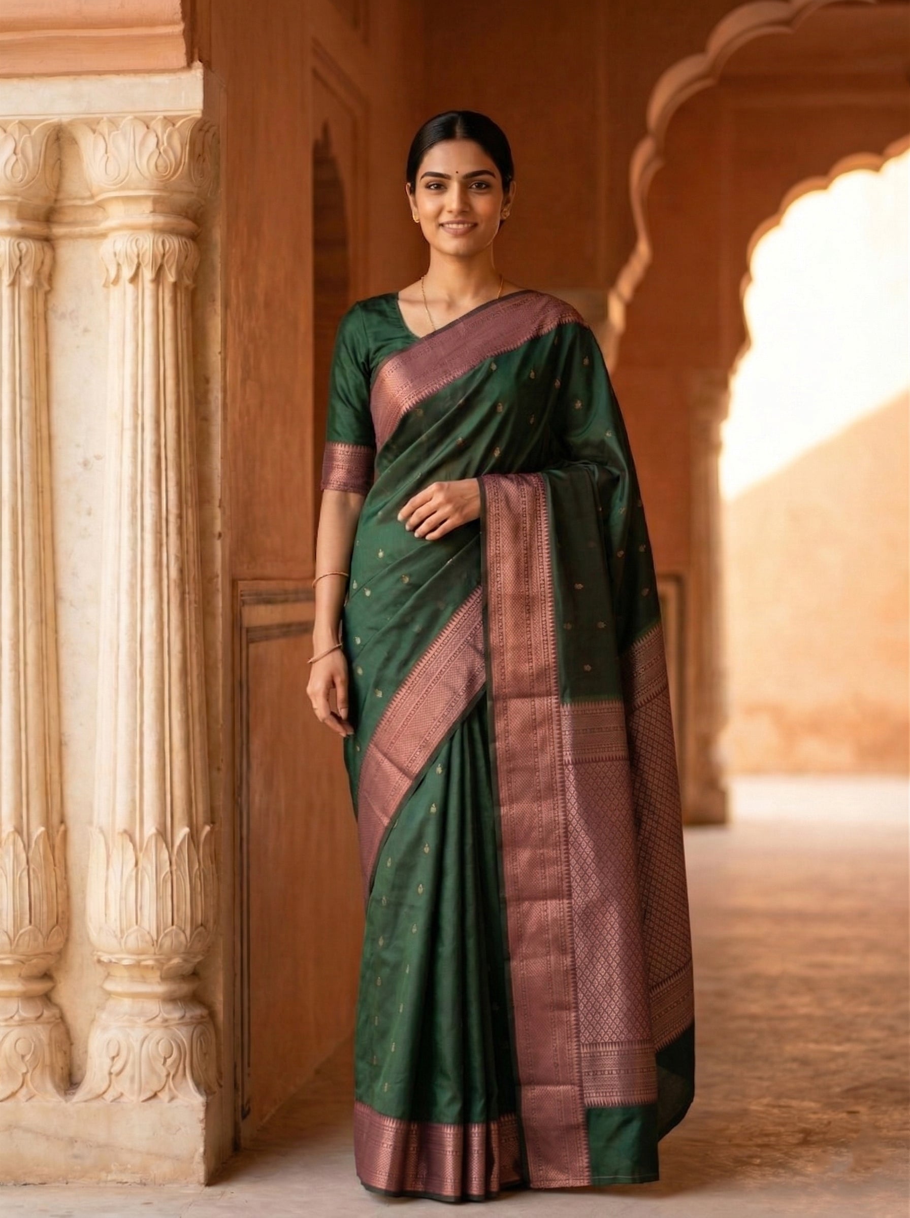 Semi Silk Green Saree with Elegant Woven Patterns