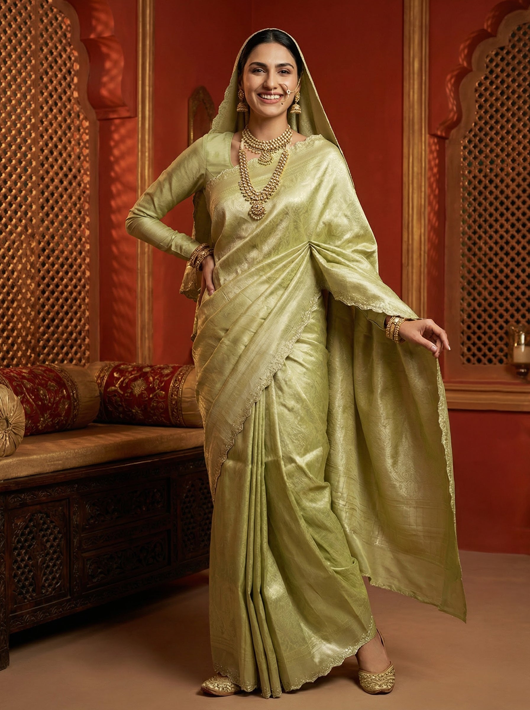 Silk Self Design Green Saree