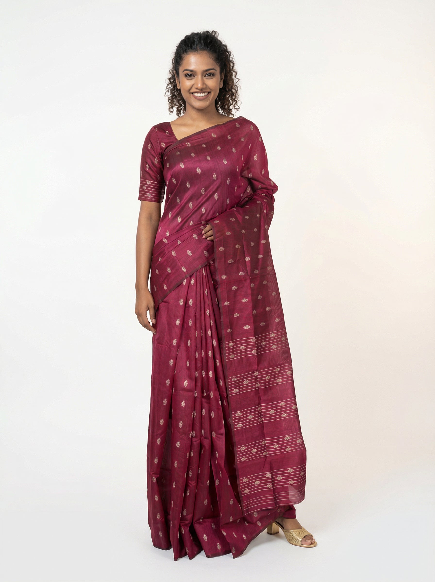 Semi Silk Ruby Pink Silk Saree for Women with Thread Butta Pattern