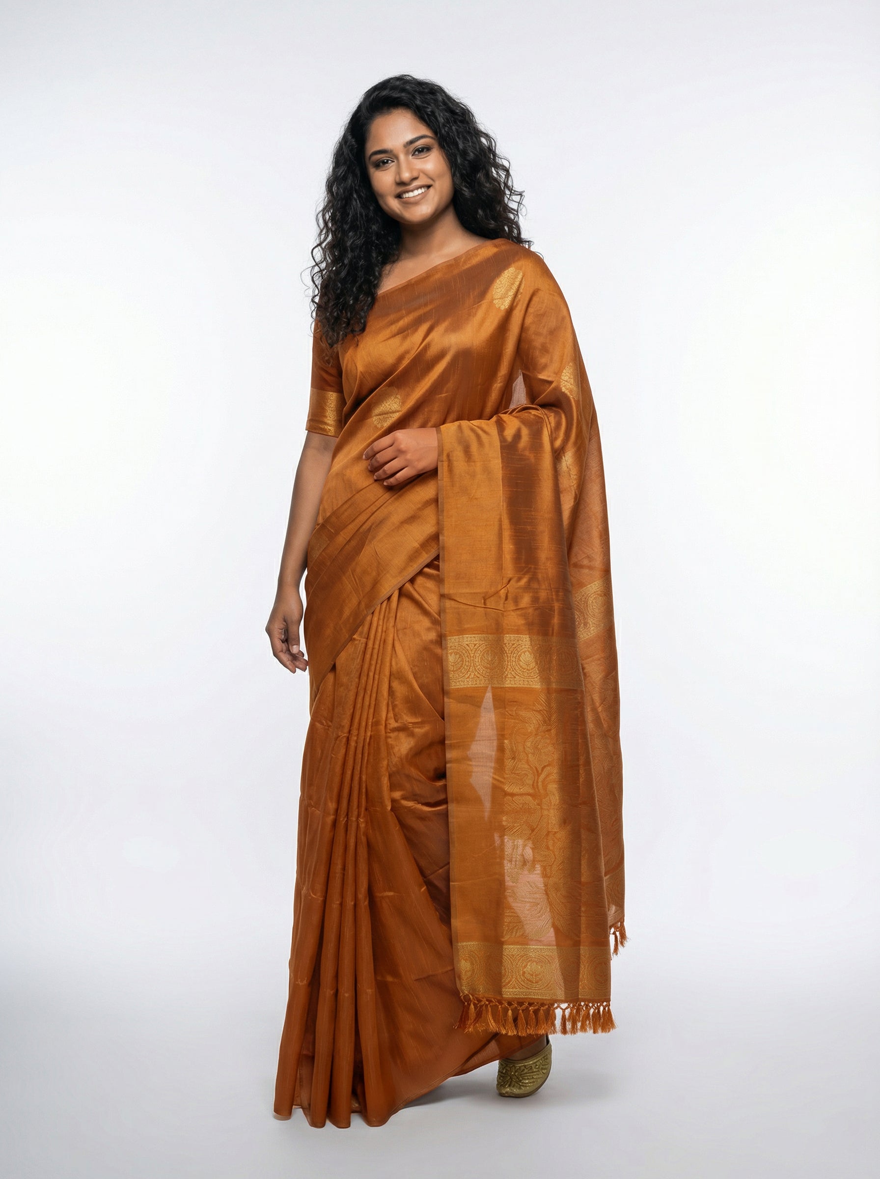 Semi Silk Ochre Yellow  Saree with Spaced Butta Design – Festive & Traditional Wear for Women