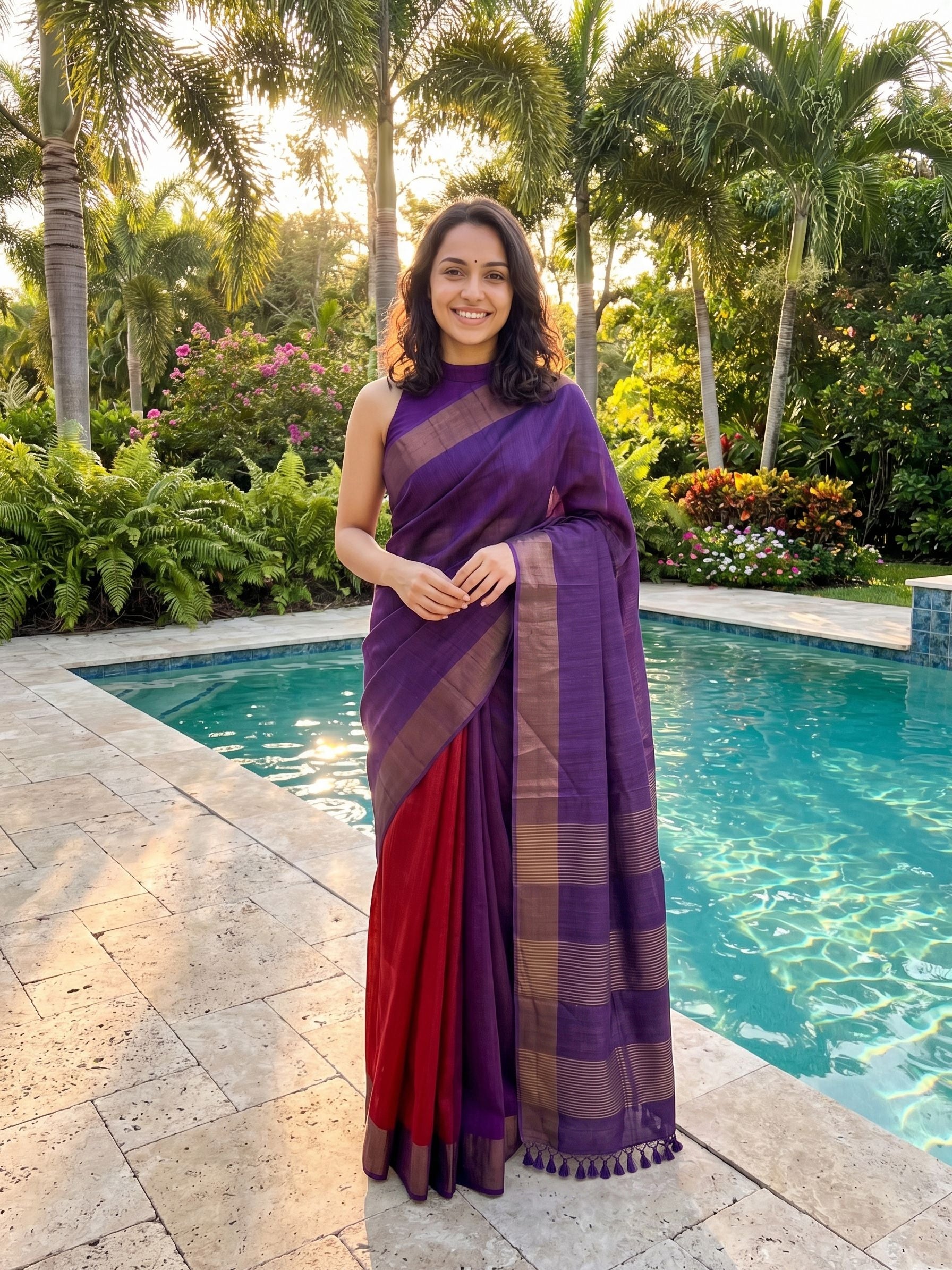 Tussar Royal Purple Saree with Contemporary Contrast Design