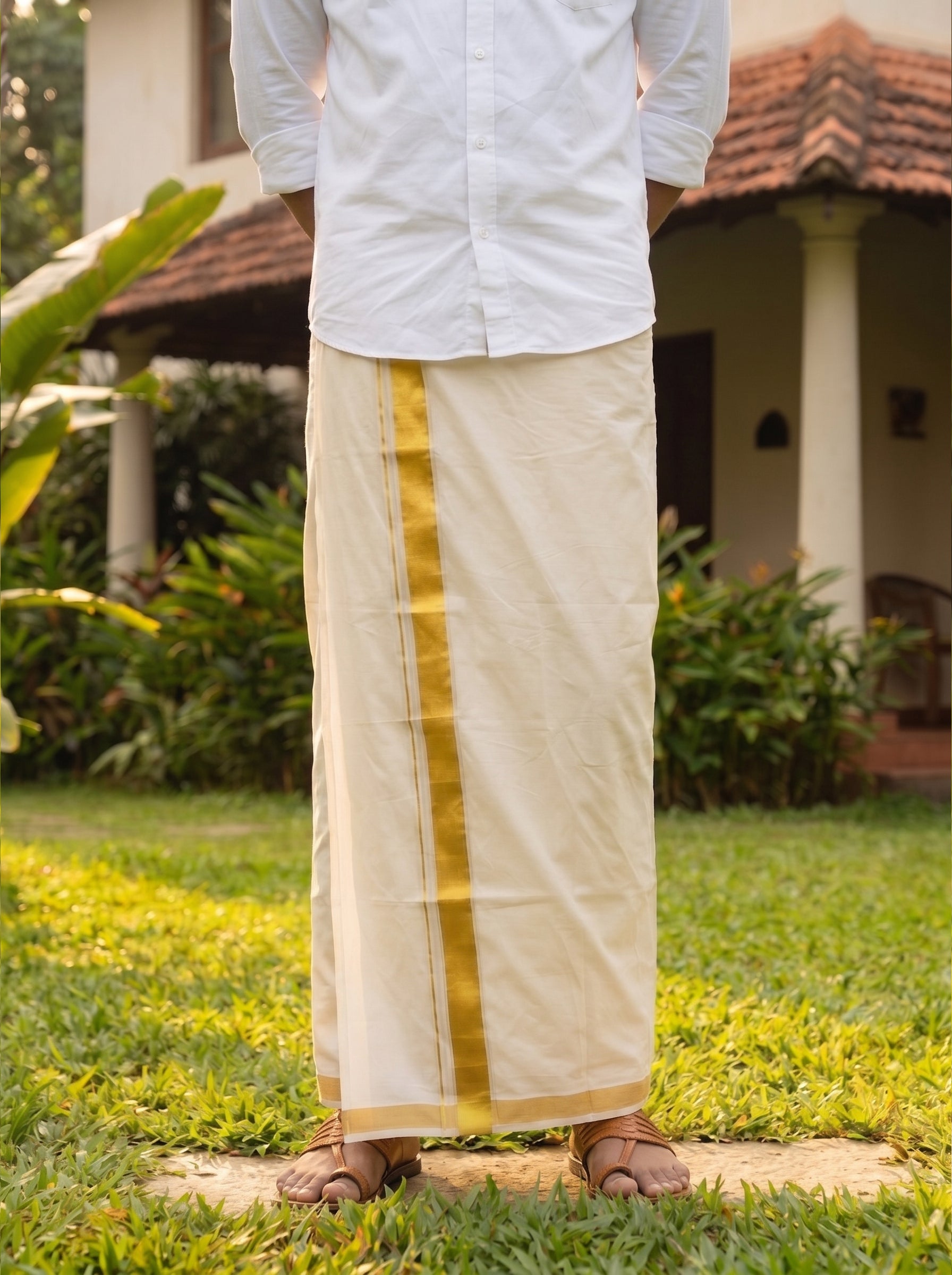 Men's Cotton Cream Festival Wear Kerala Kasavu Dhoti