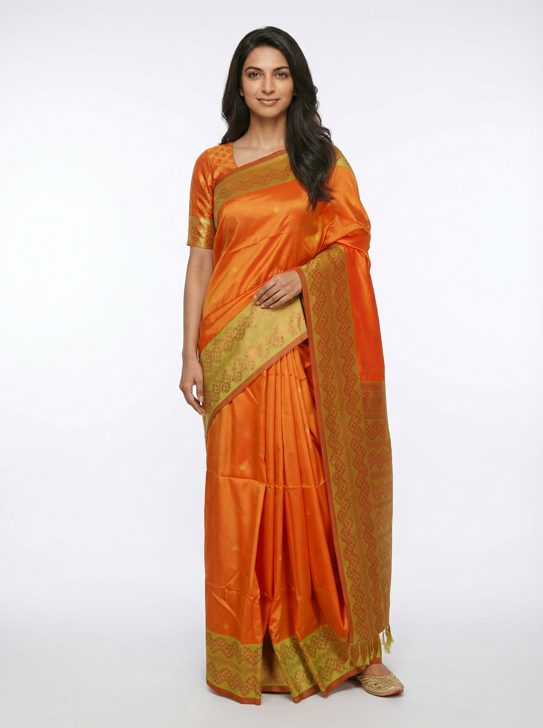 Semi Silk Fire Yellow Party Wear Saree with Designer Buttas