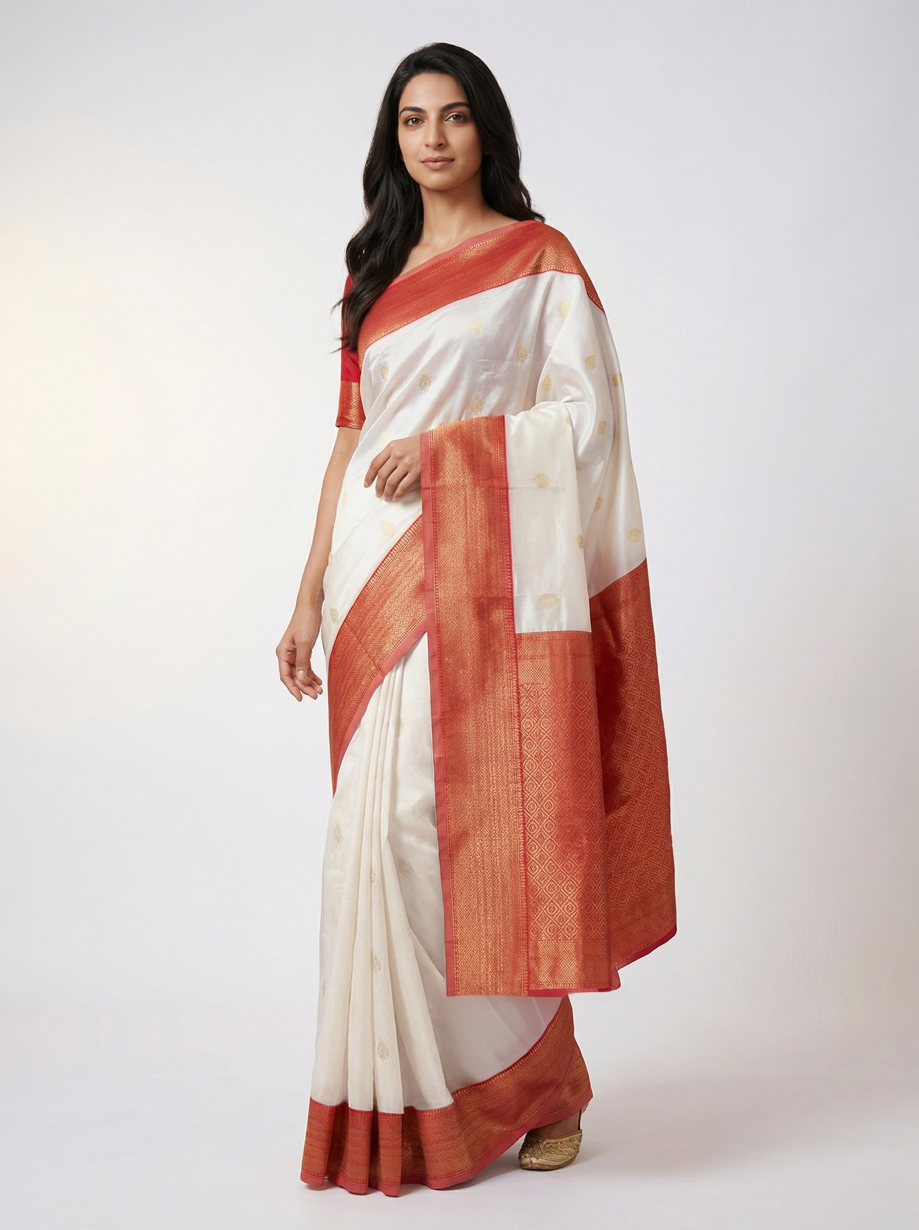 Semi Silk Classic Off White  Saree with Spaced Buttas