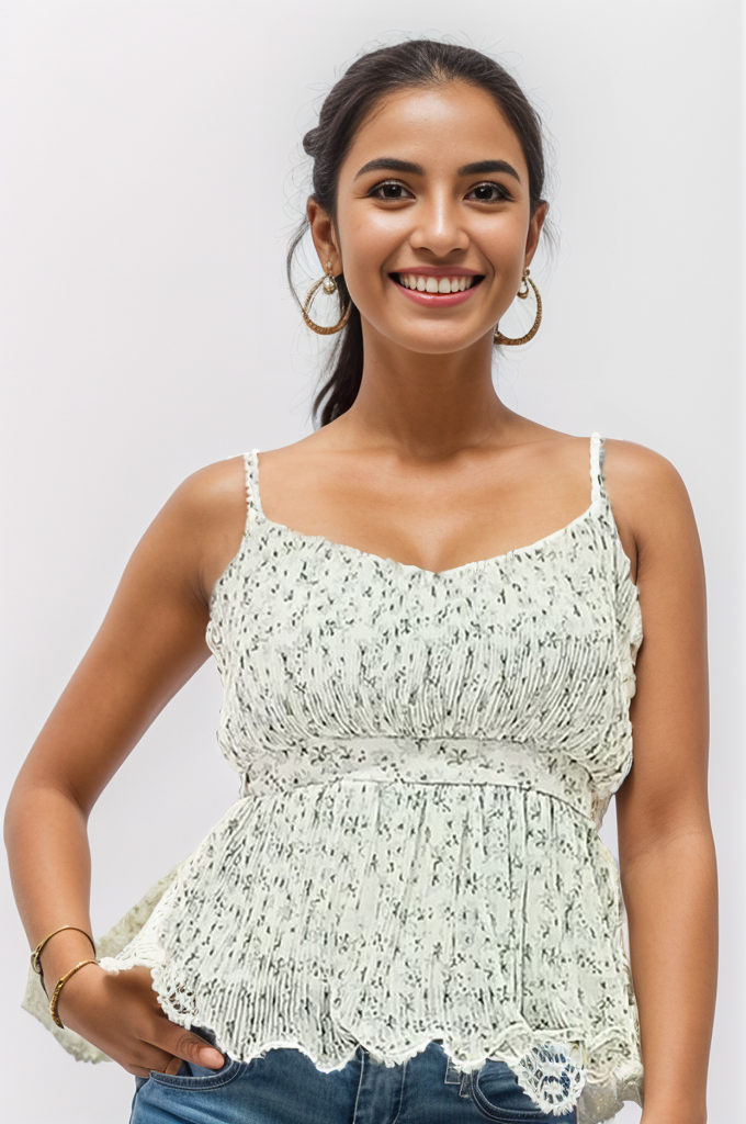 White & Green Color Jeans Top