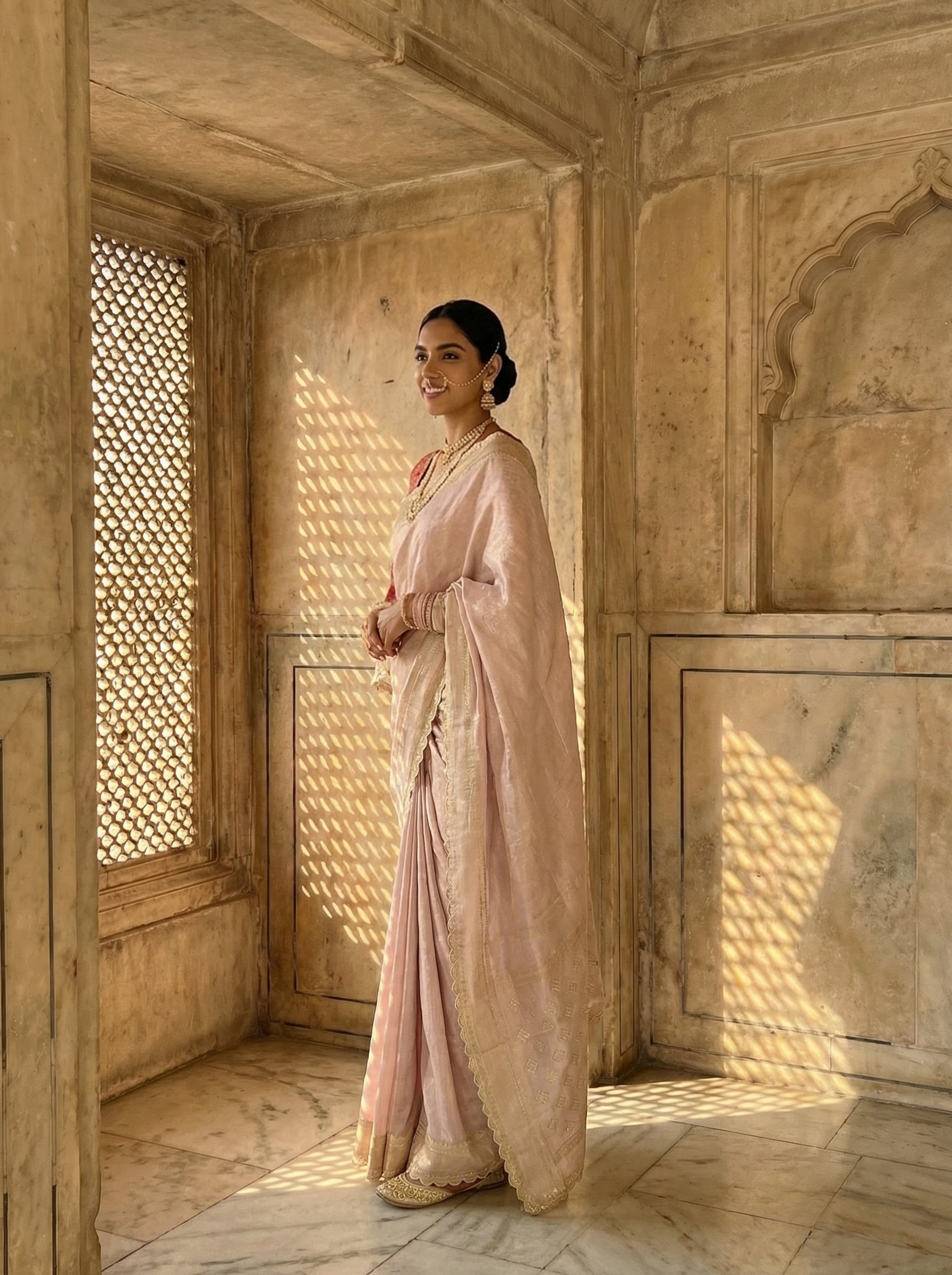 Designer Lace Golden Saree