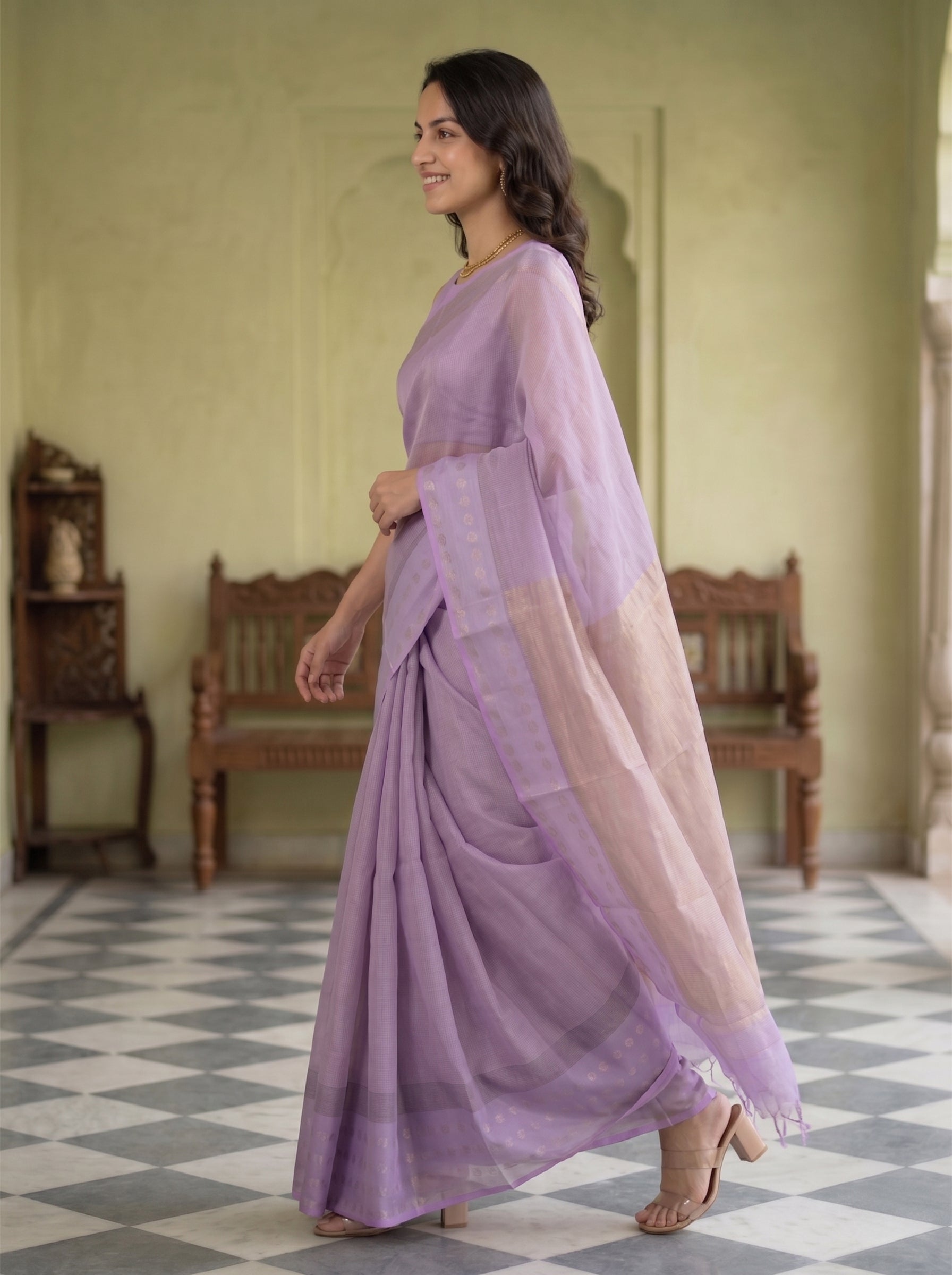 Kanjivaram Pure silk Lavender Traditional Zari Work Saree