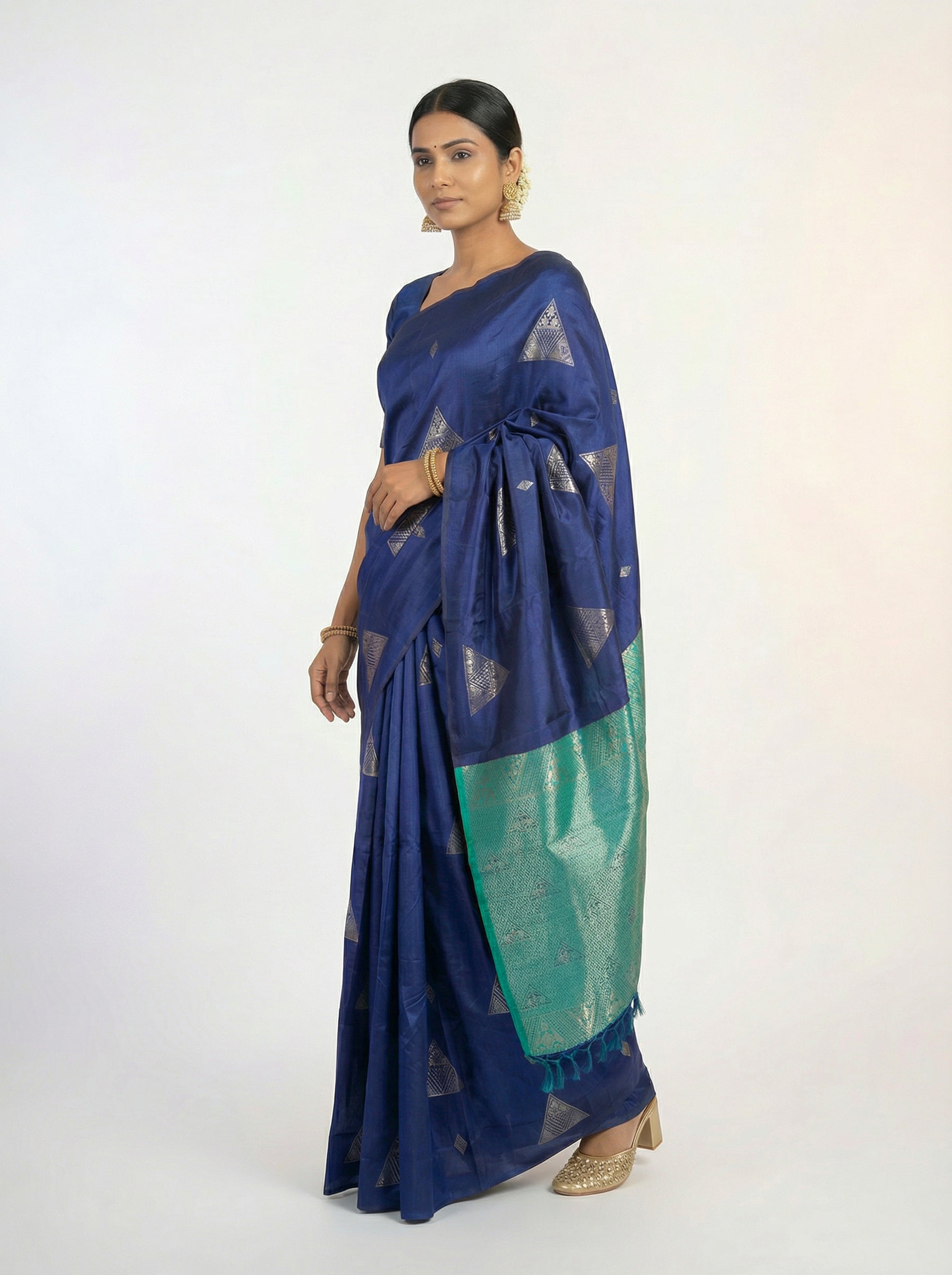 Art Silk Navy Blue Festive Wear Saree with Designer Paisley Pattern