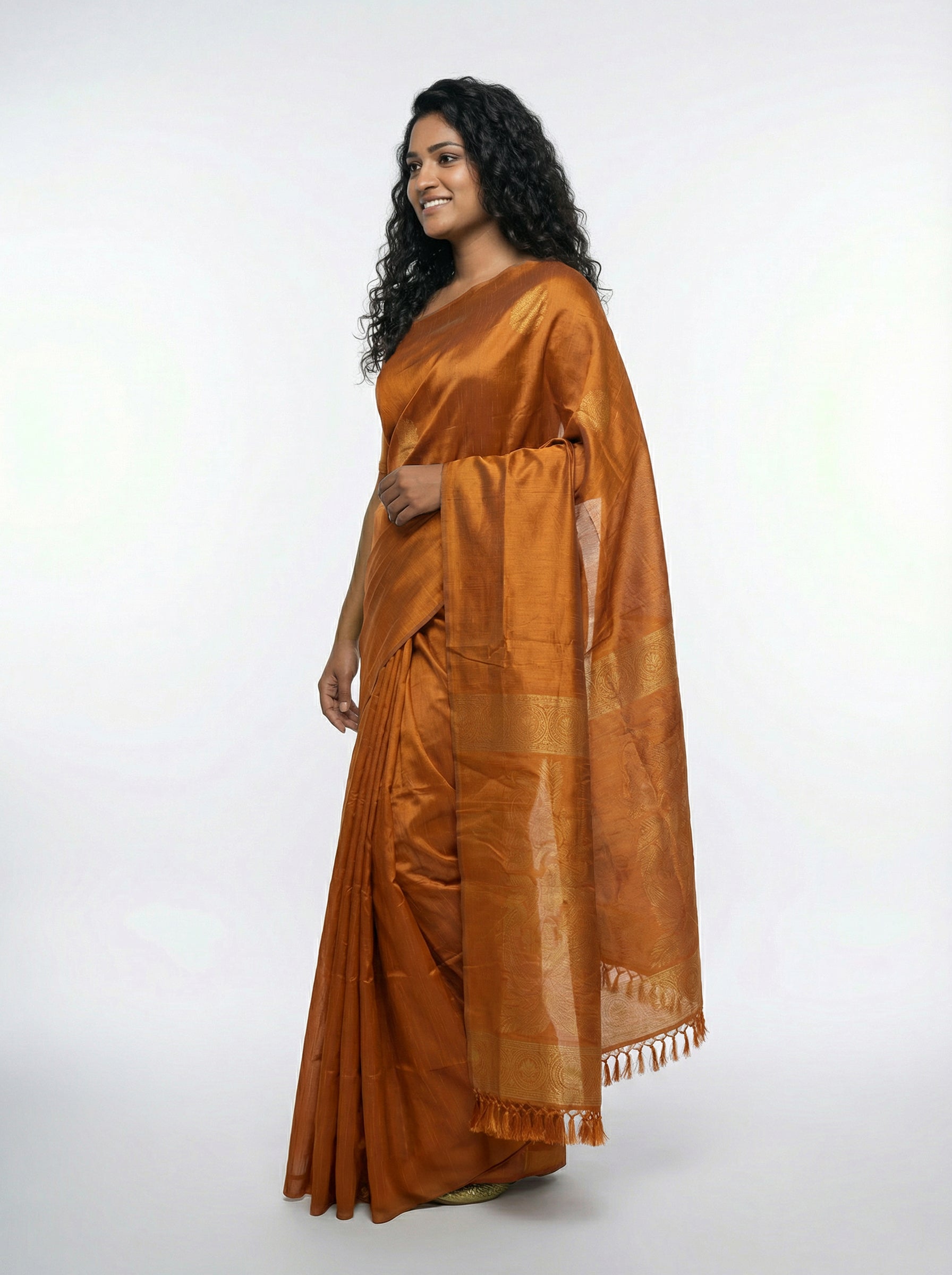 Semi Silk Ochre Yellow  Saree with Spaced Butta Design – Festive & Traditional Wear for Women