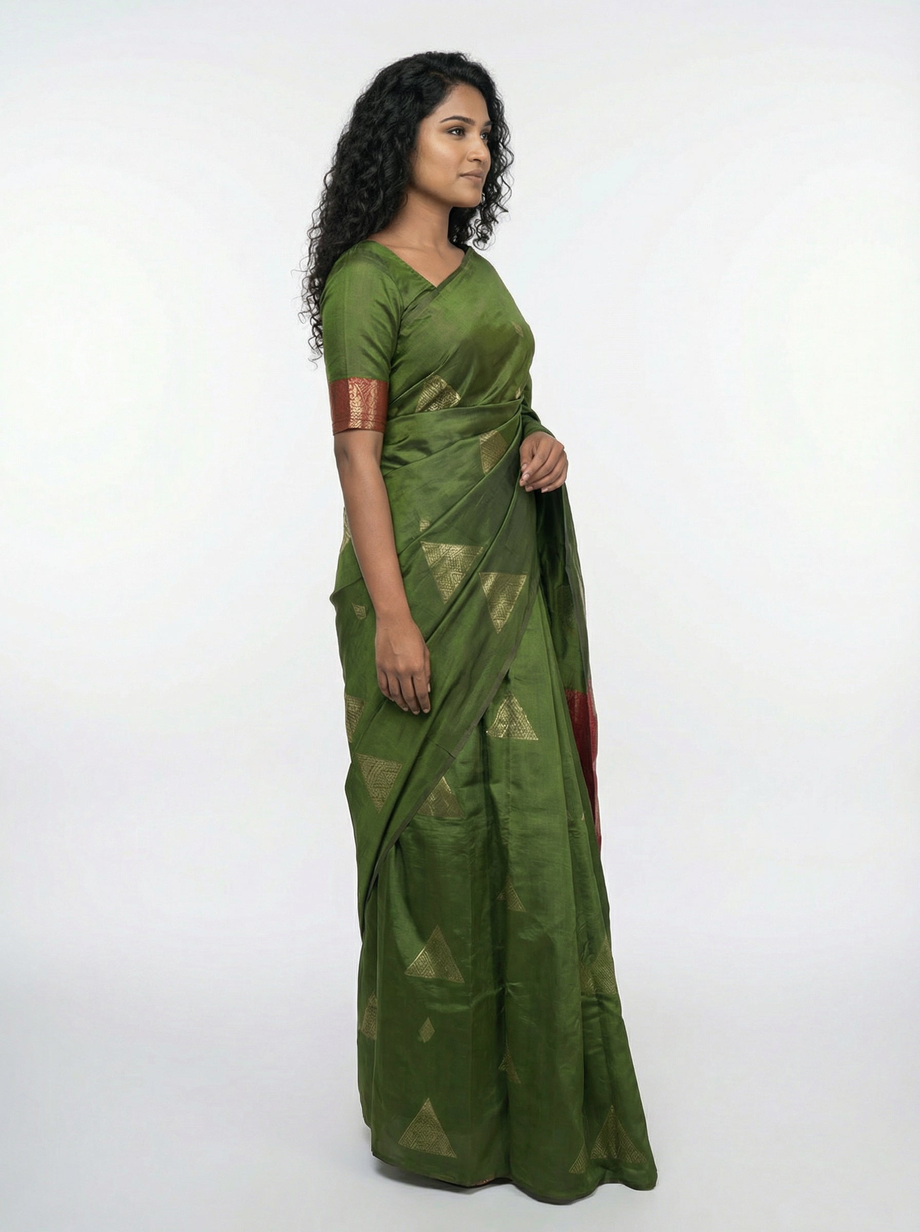 Semi Silk Premium Parrot Green  Saree with Geometric Butta Motifs