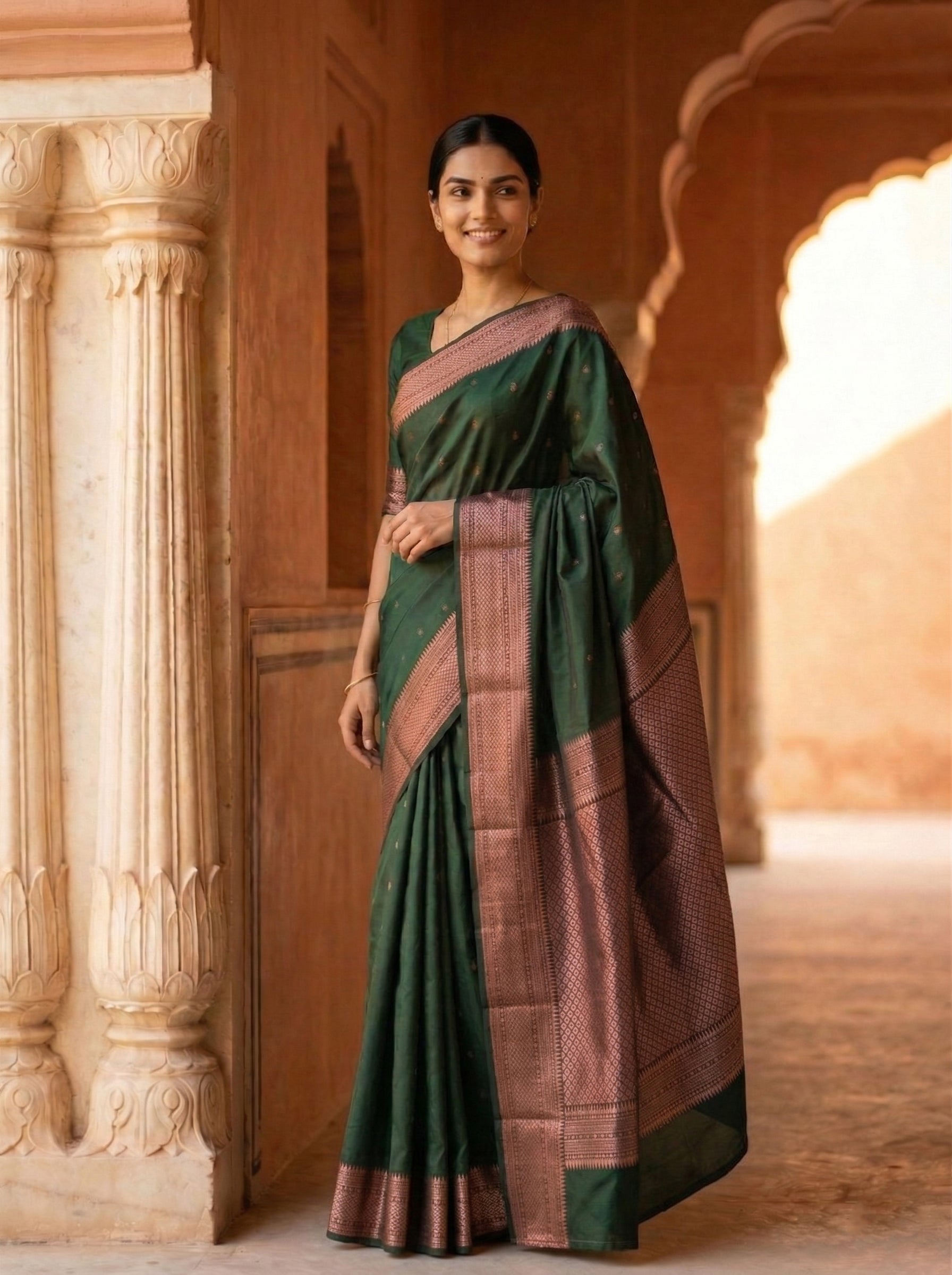 Semi Silk Green Saree with Elegant Woven Patterns