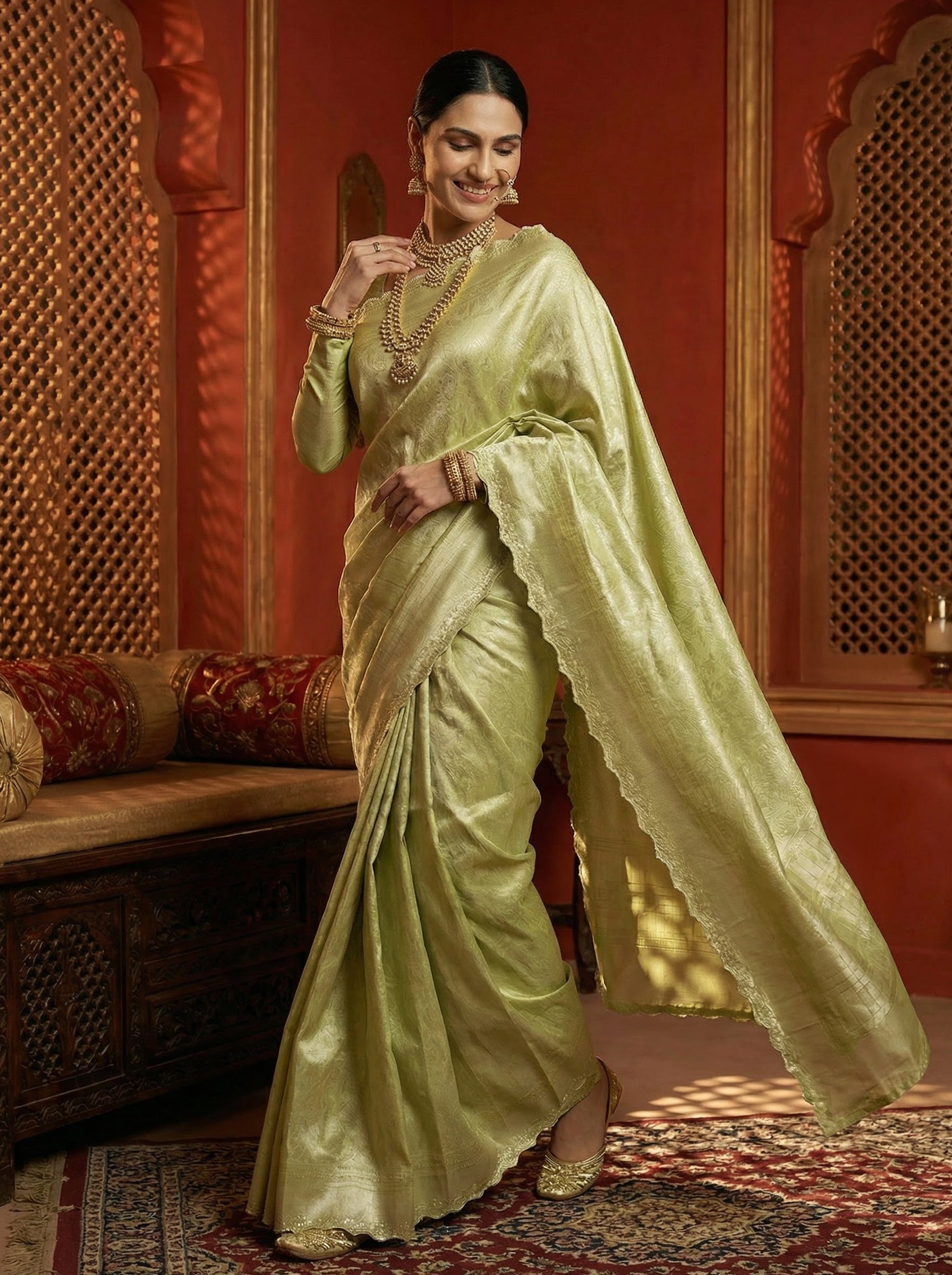 Silk Self Design Green Saree