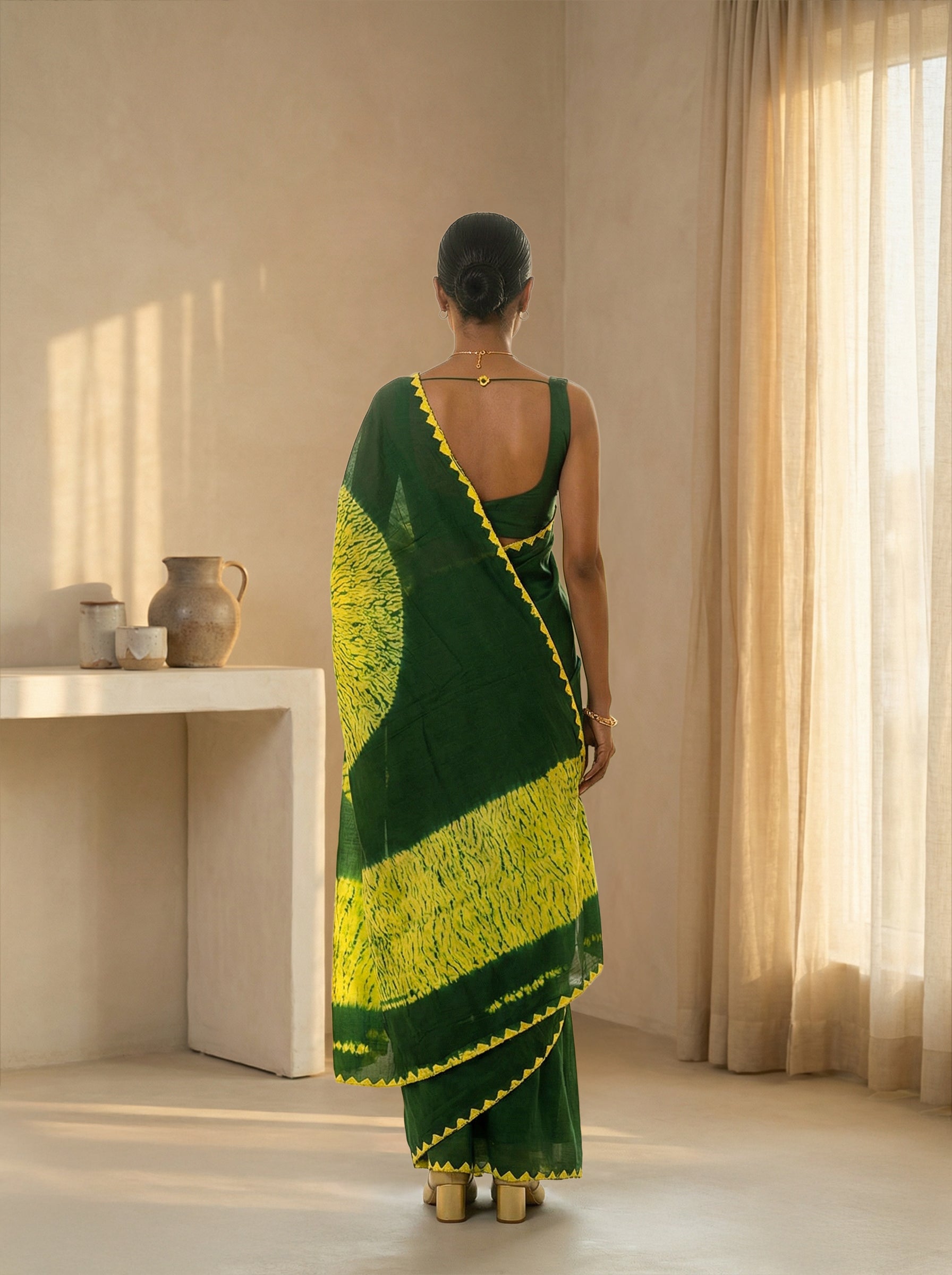 Modal Emerald Green Contrast Edge Saree