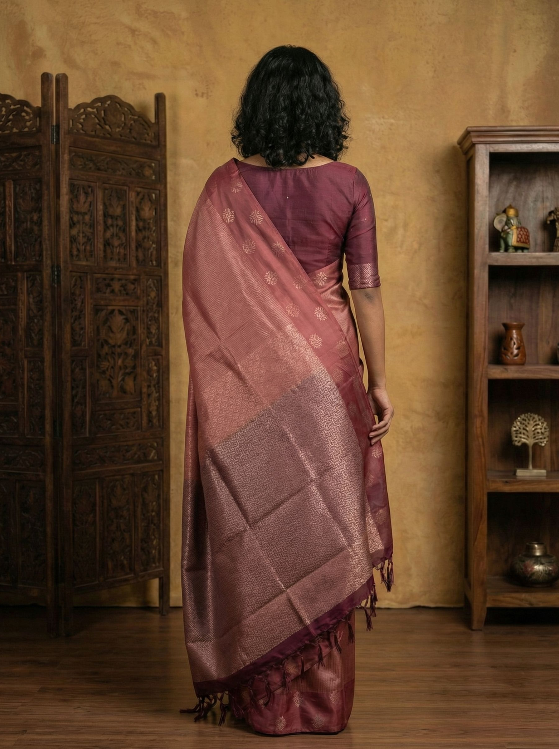 Semi Silk Elegant Dusty Rose Saree with Rich Woven Zari Pallu