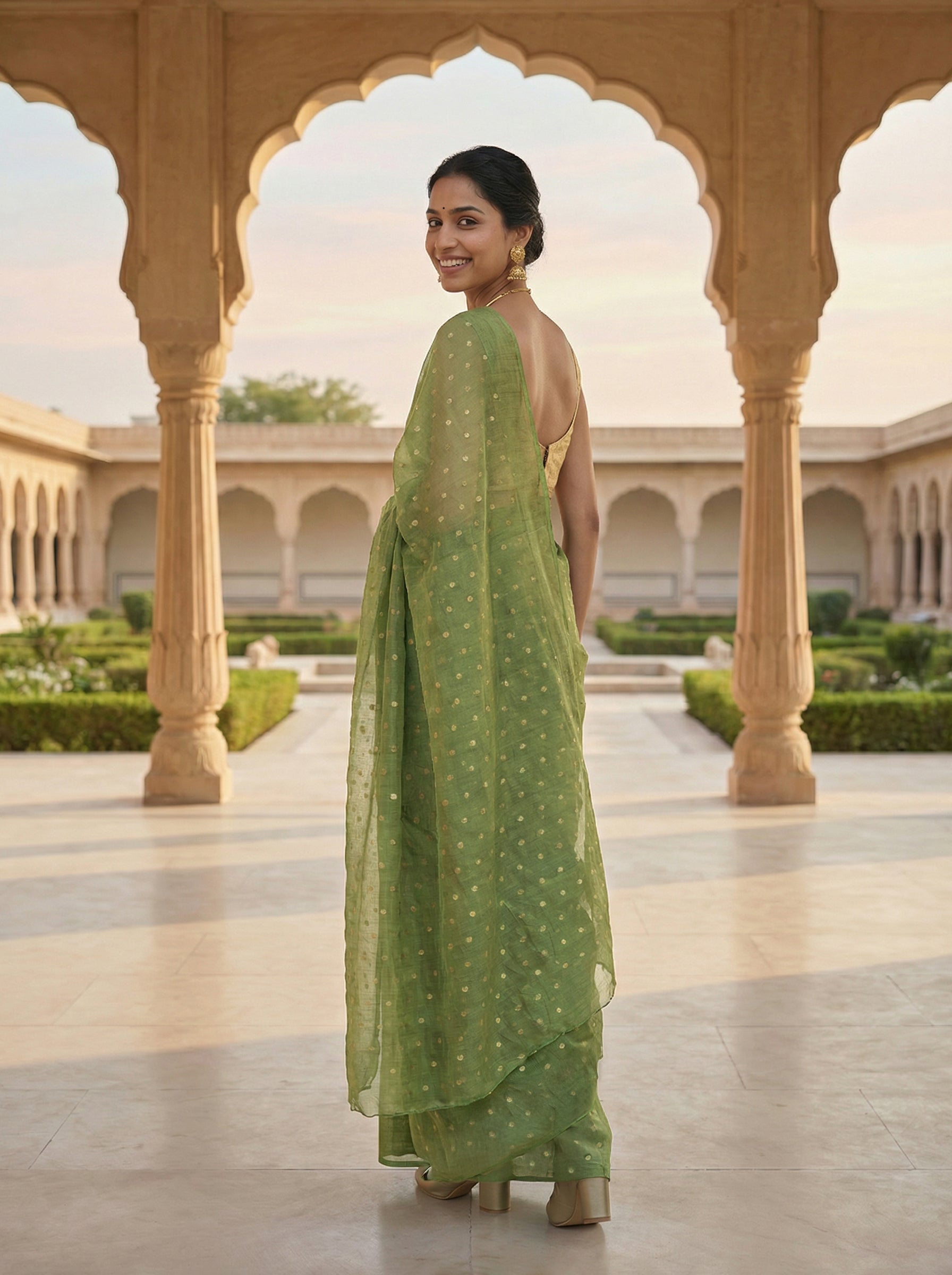 Synthetic Light Green Saree with Classic Butti Motifs