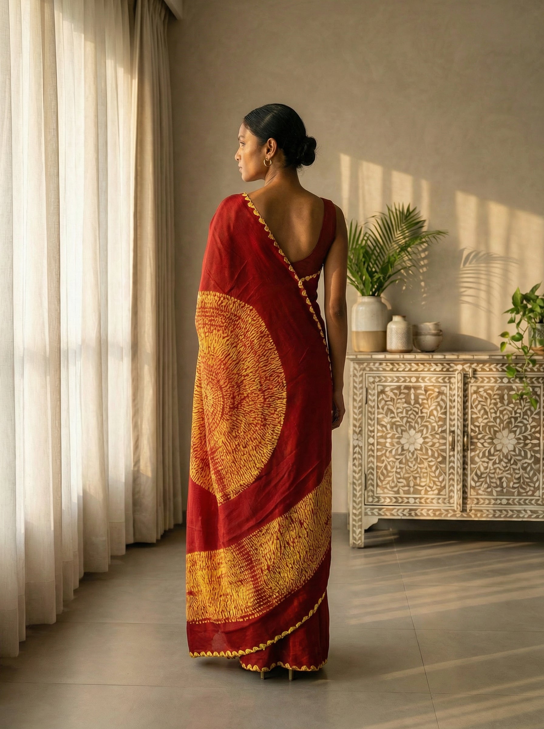 Modal Crimson Red Scallop Border Saree