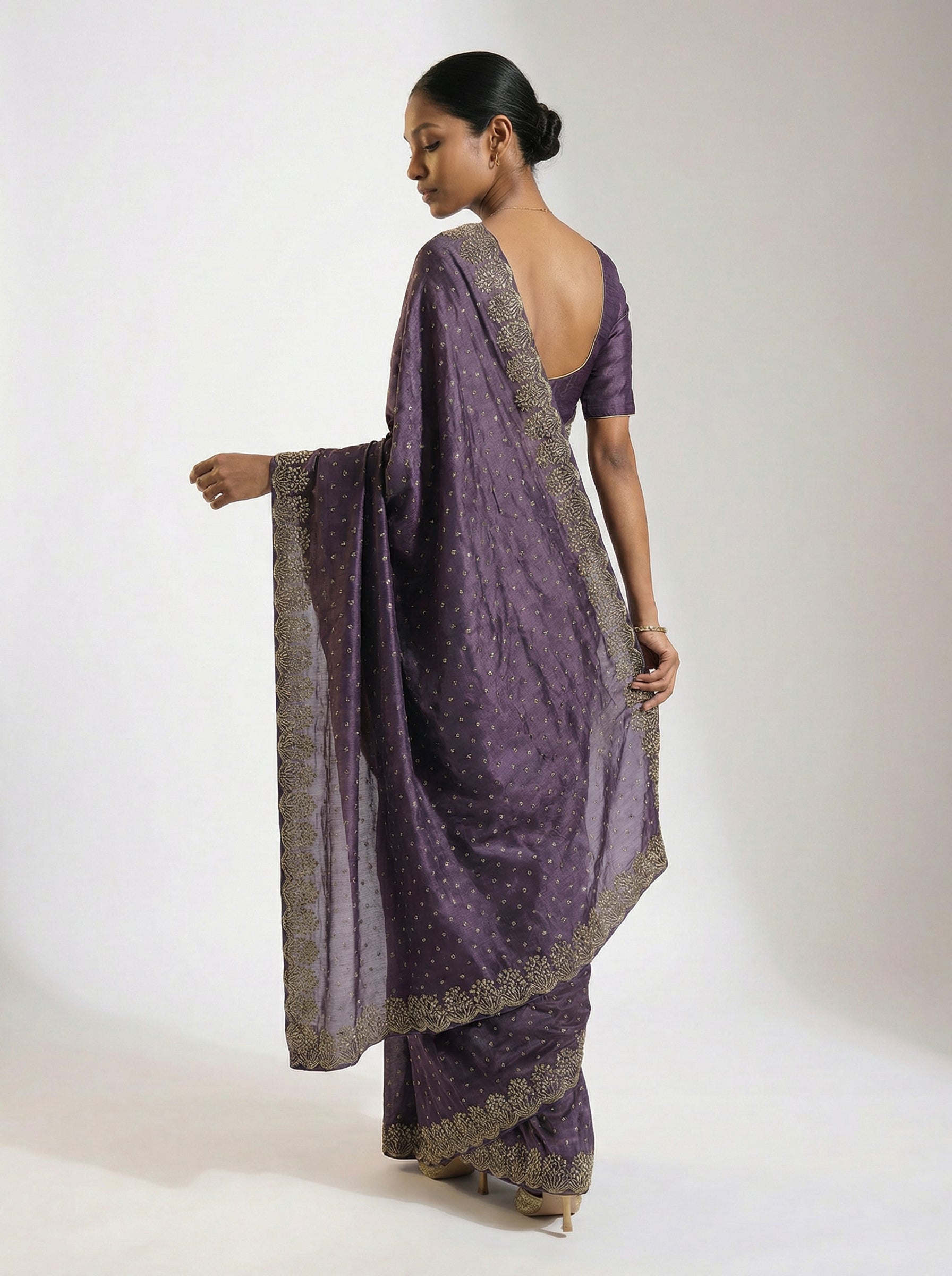 Vijithra Silk Elegant  Purple Stone Work Party Wear Saree