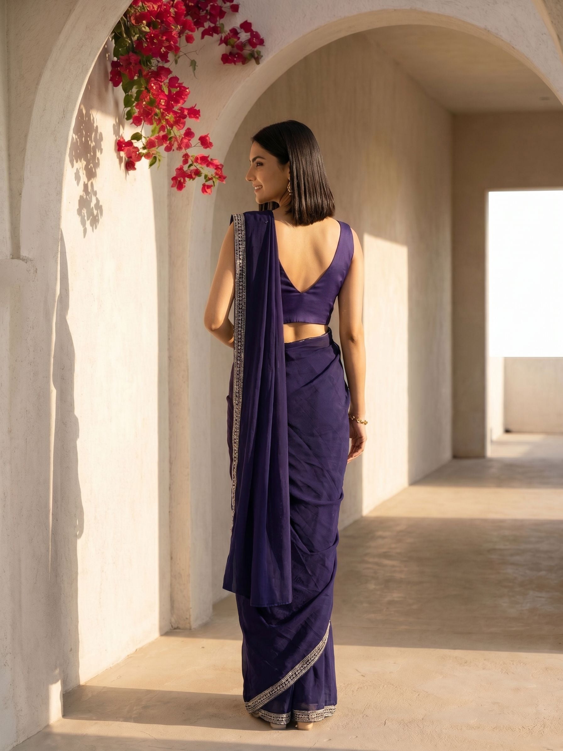 Shimmer Organza Royal Blue Party Wear Embellished Ready to Wear Saree