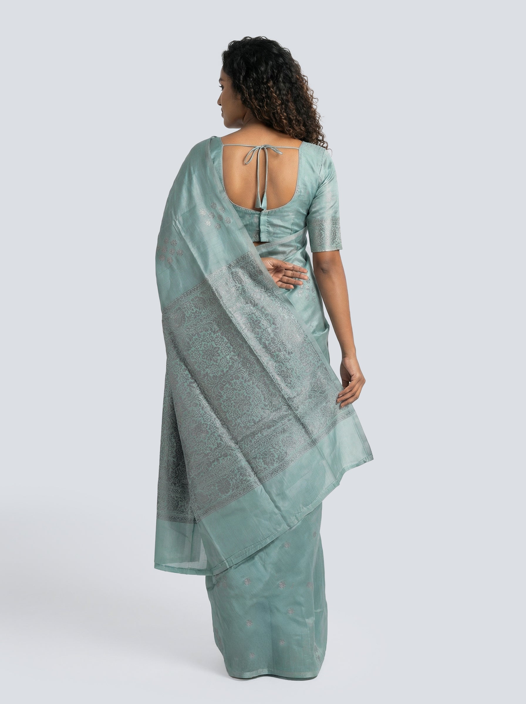 Art Silk Women’s Pastel Sea Blue Saree with Spread Butta Motifs