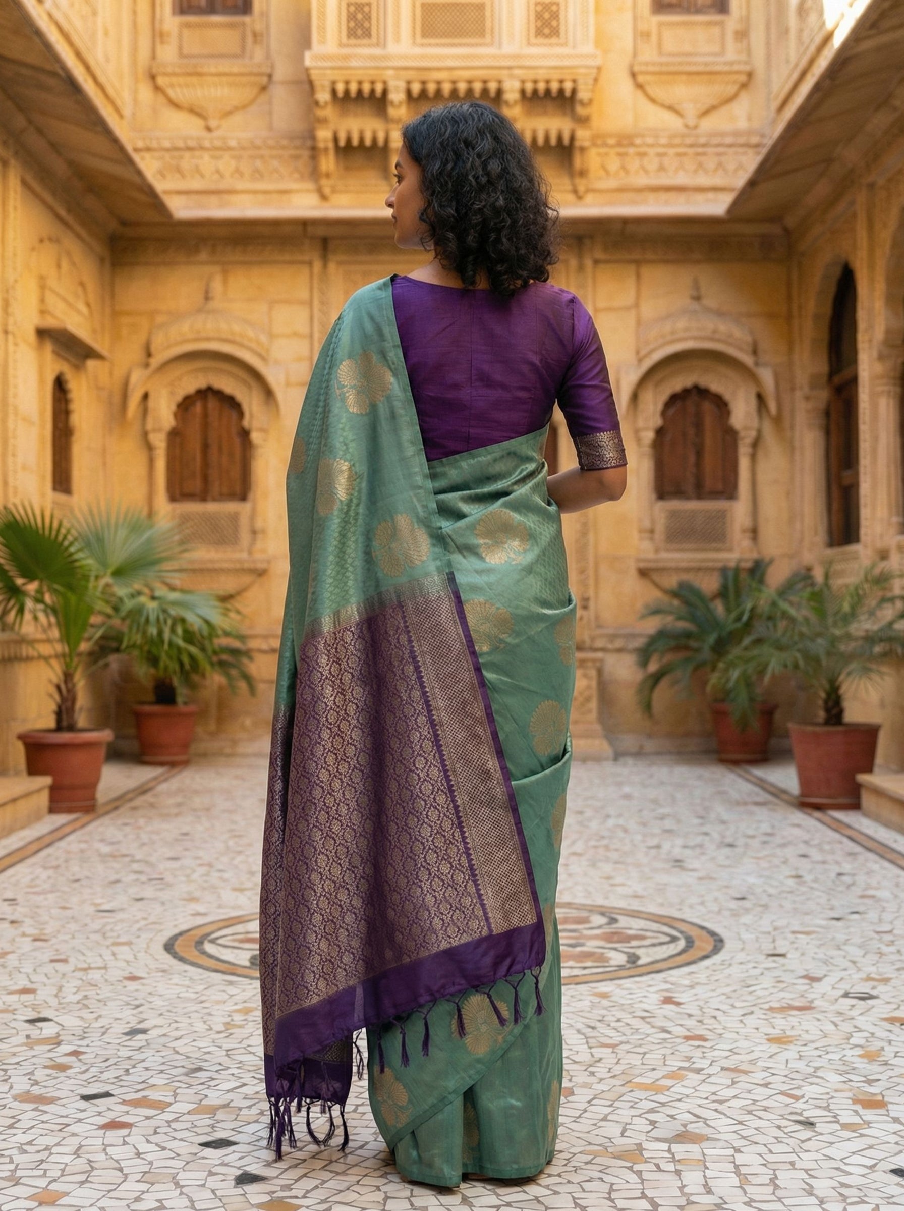 Semi Silk Pastel Green Saree with Intricate Zari Floral Motifs