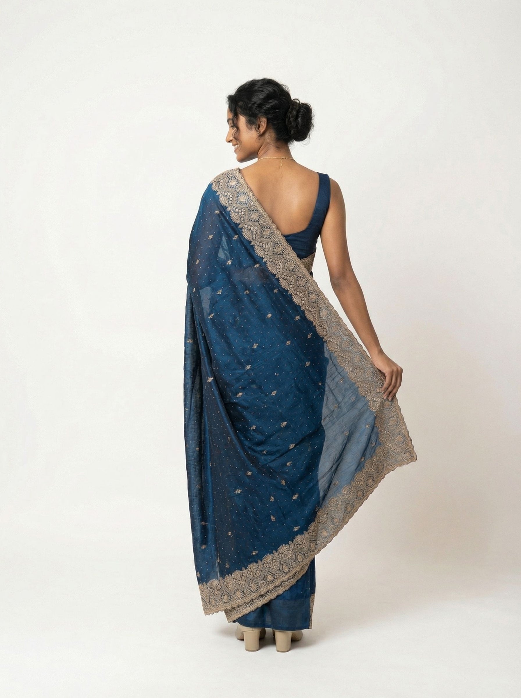 Vijithra Silk Navy Blue Zari Embroidered Designer Saree